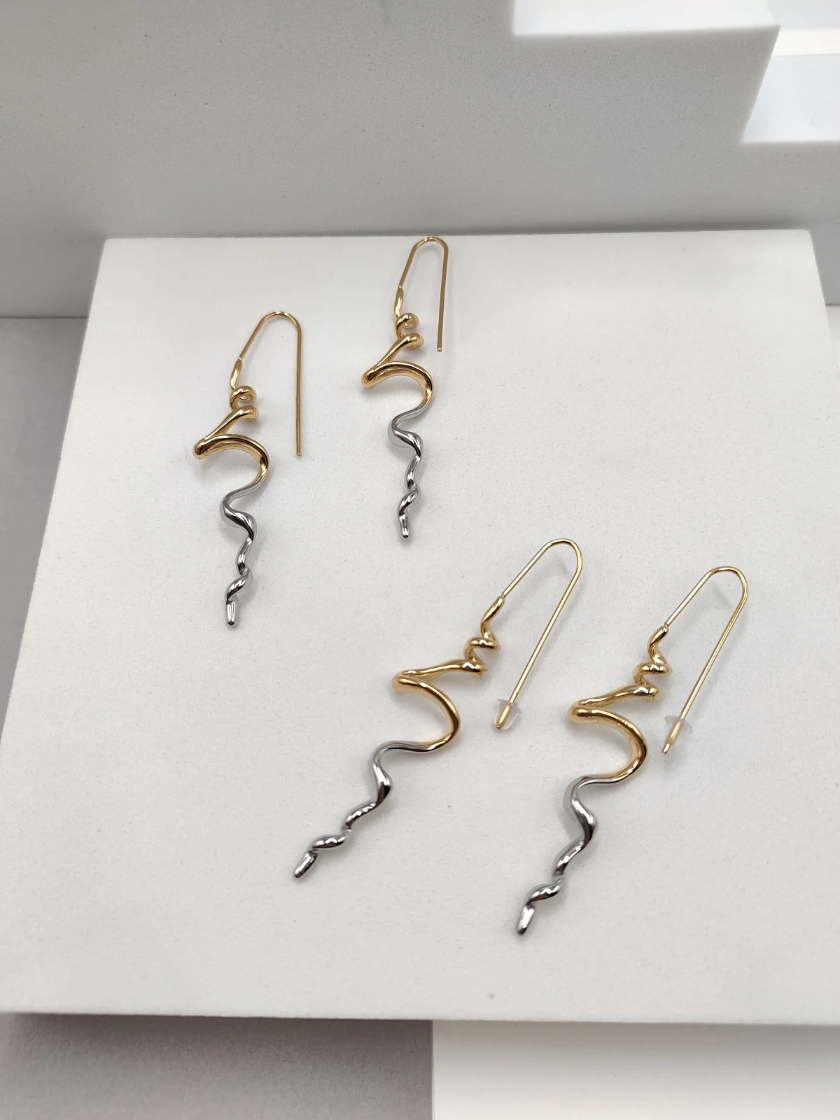 Stainless Steel Two-Tone Spiral Earrings by Magis Handmade Jewels – view 2