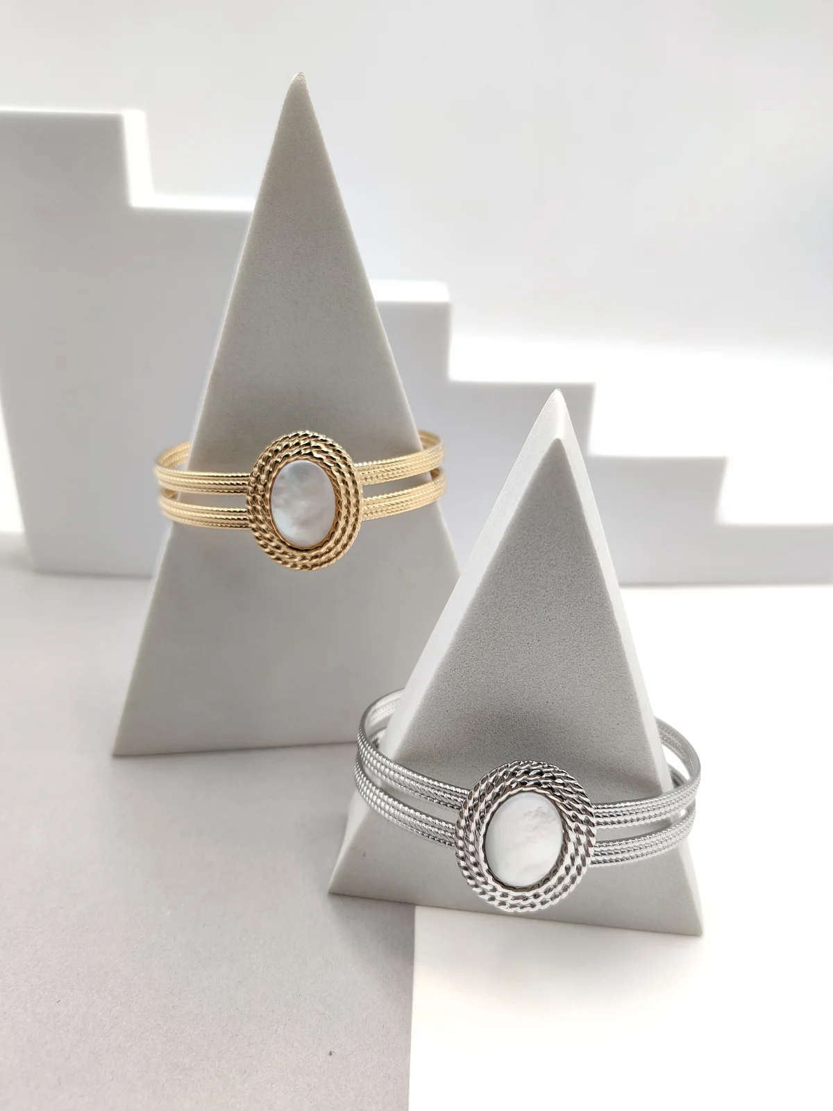 Stainless Steel Embossed Bracelet with Mother-of-Pearl by Magis Handmade Jewels – view 3