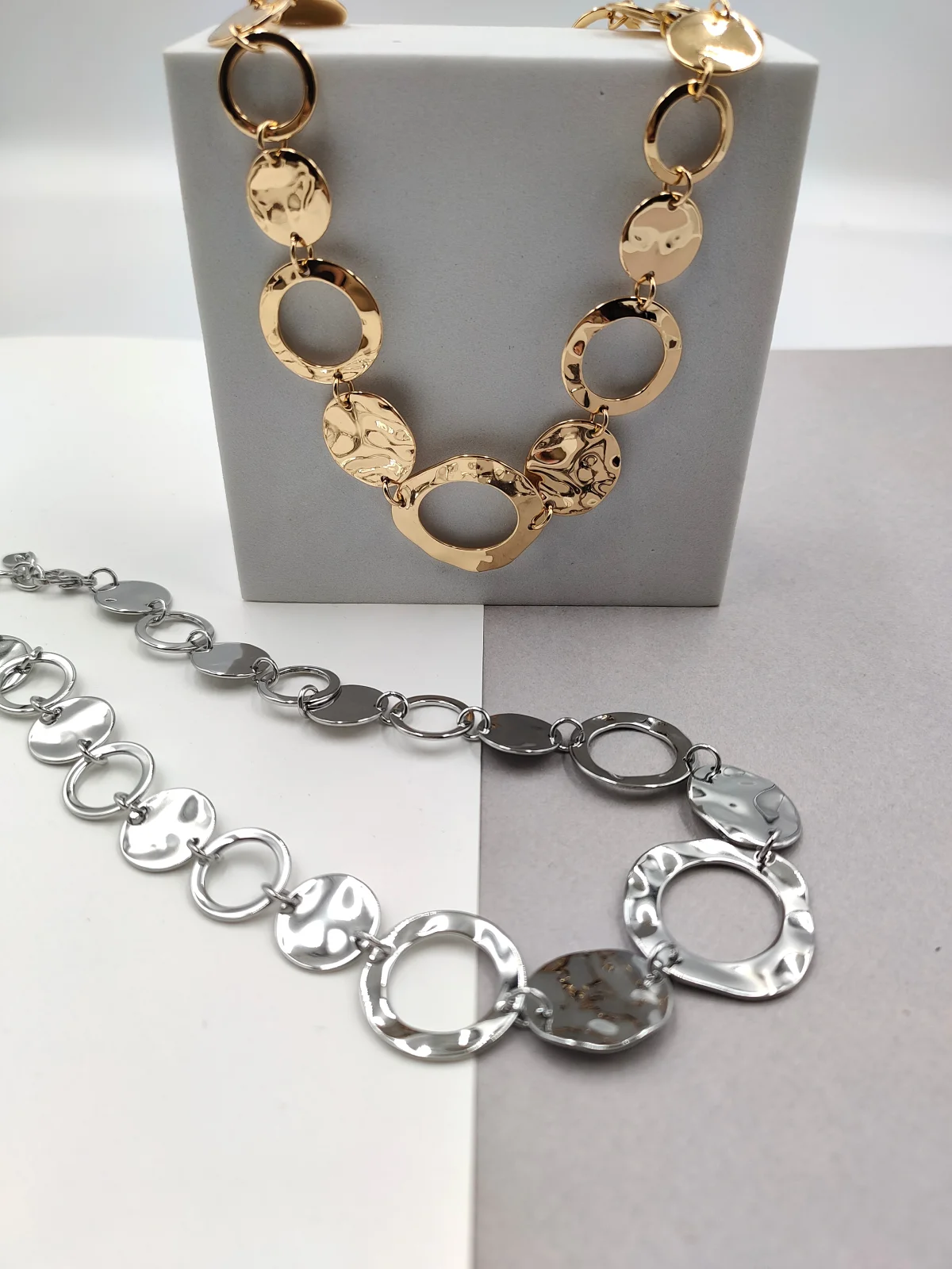 Stainless Steel Necklace with Hammered Circles by Magis Handmade Jewels – view 2