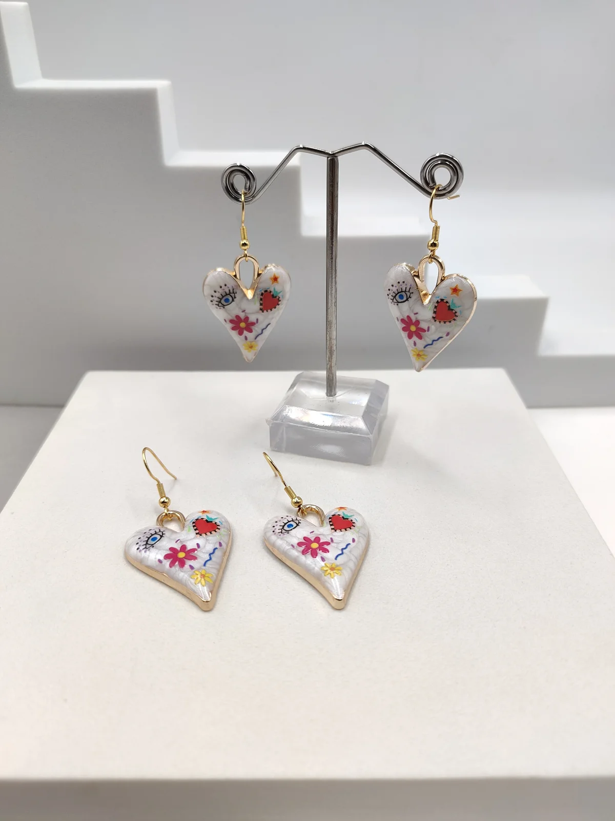 Earrings with Gold-Plated Hearts and Enamel #692919