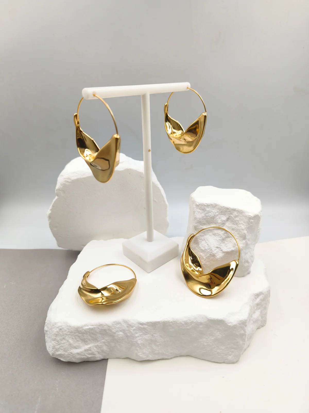 Stainless Steel Earrings with Embossed Surface by Magis Handmade Jewels – view 3