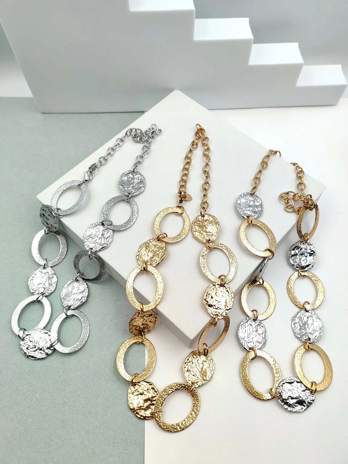 Stainless Steel Necklace with Hammered Motif by Magis Handmade Jewels – view 2