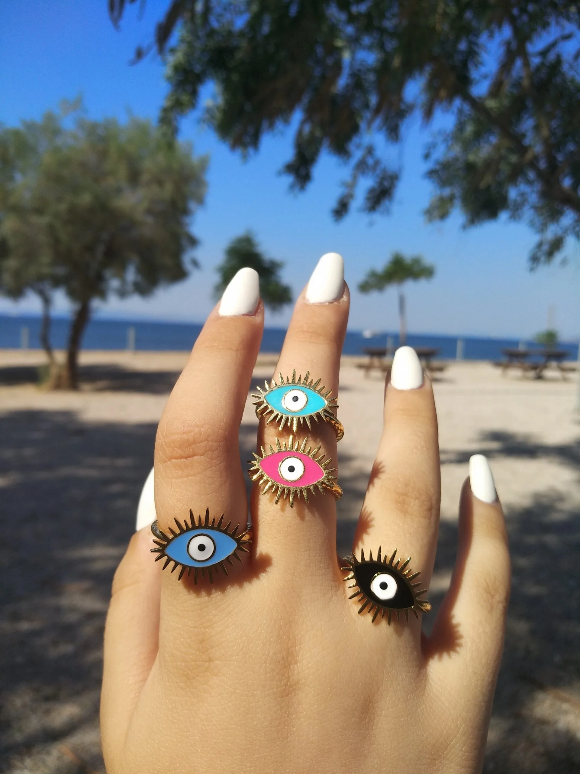 Stainless Steel Ring with Enamel Evil Eye by Magis Handmade Jewels – view 2