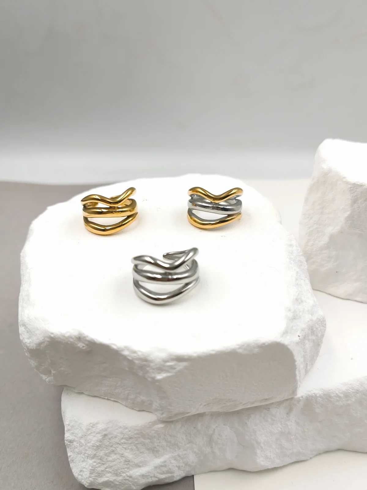 Stainless Steel Triple Signet Ring by Magis Handmade Jewels – view 2