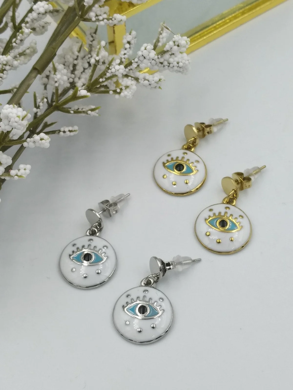 Stainless Steel Evil Eye Earrings by Magis Handmade Jewels – view 3