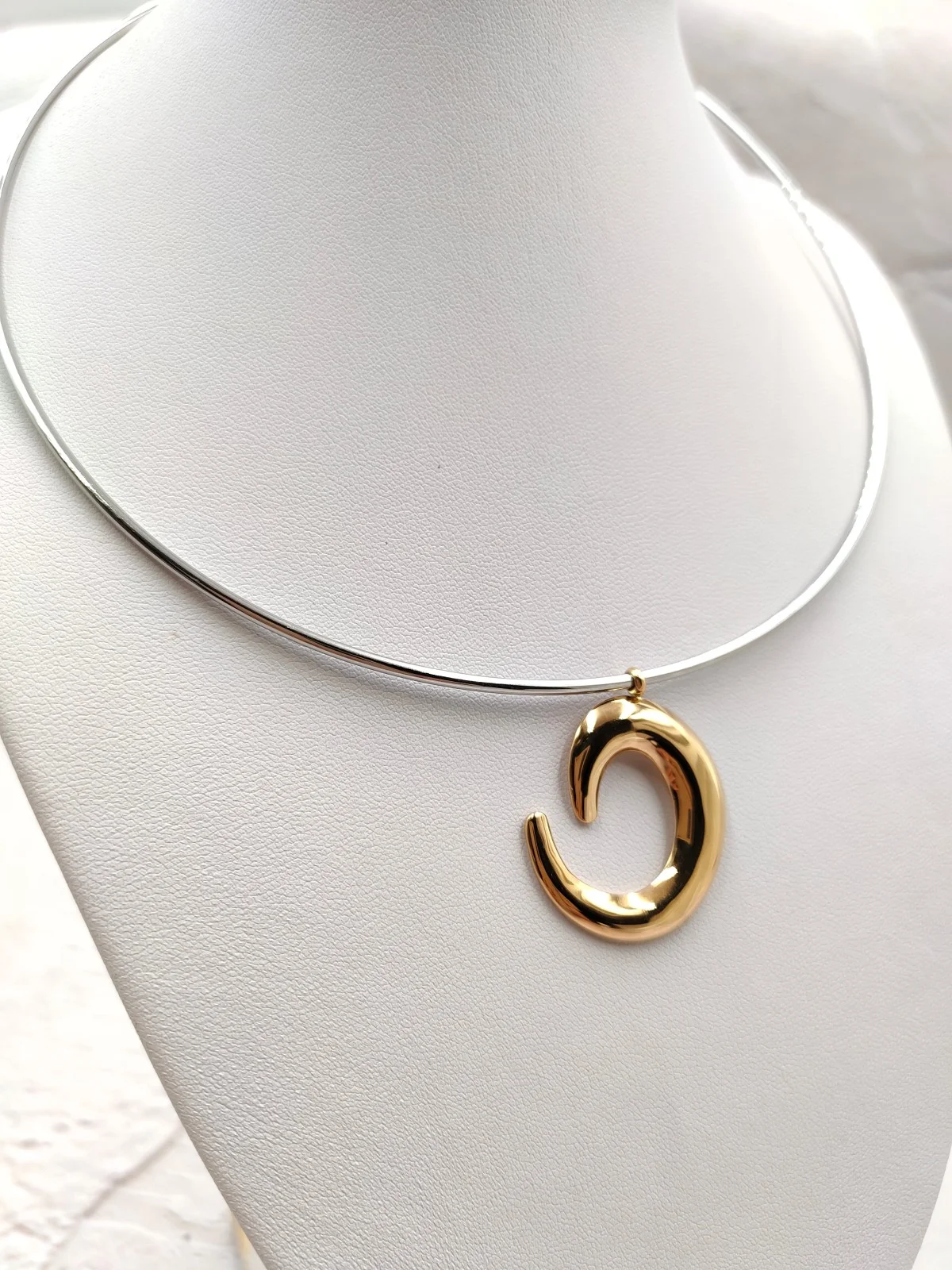 Stainless Steel Two-Tone Choker Necklace by Magis Handmade Jewels – view 2