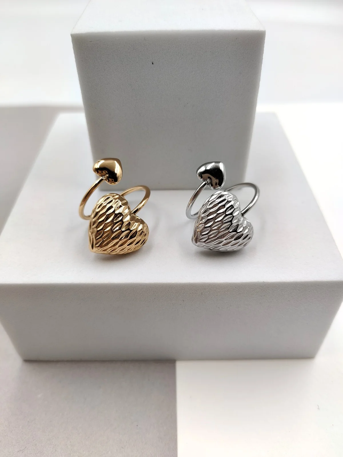 Stainless Steel Ring with Hearts by Magis Handmade Jewels – view 3