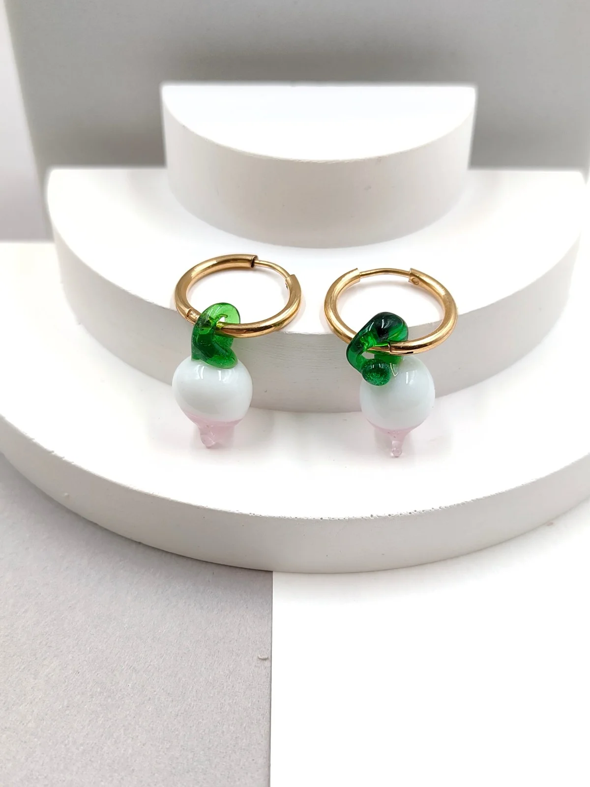 Stainless Steel Hoop Earrings with Murano-Glass Fruit by Magis Handmade Jewels – view 2