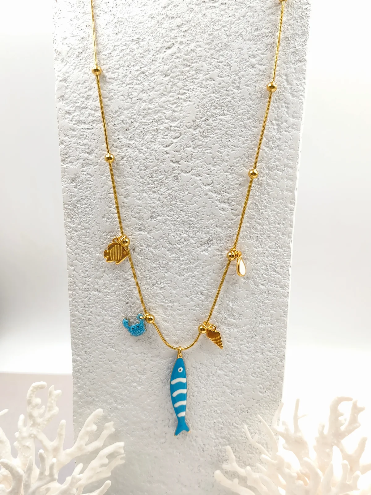Stainless Steel Necklace with Gold-Plated Details and Enamel by Magis Handmade Jewels – view 2