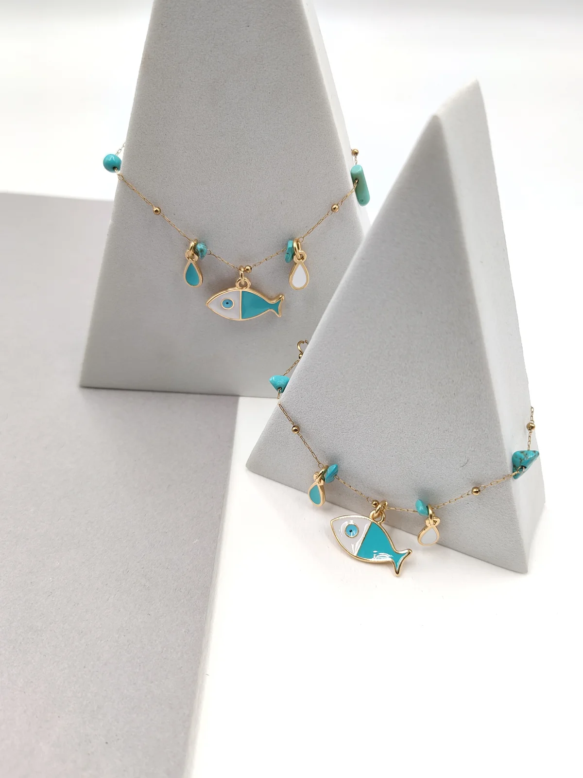 Stainless Steel Bracelet with Howlite, Gold-Plated Details and Enamel by Magis Handmade Jewels – view 2