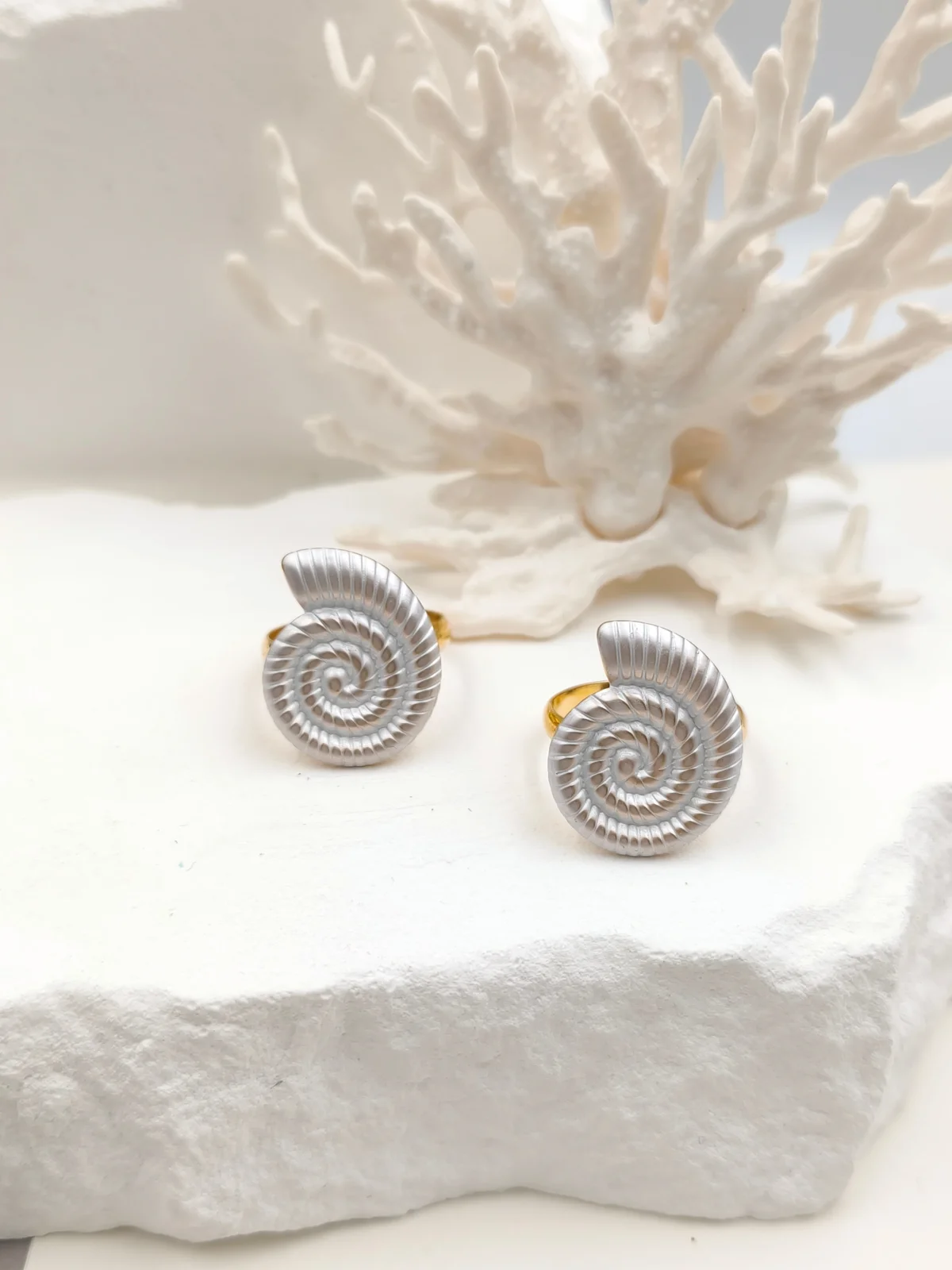 Stainless Steel Ring with Embossed Seashell and Enamel by Magis Handmade Jewels – view 2