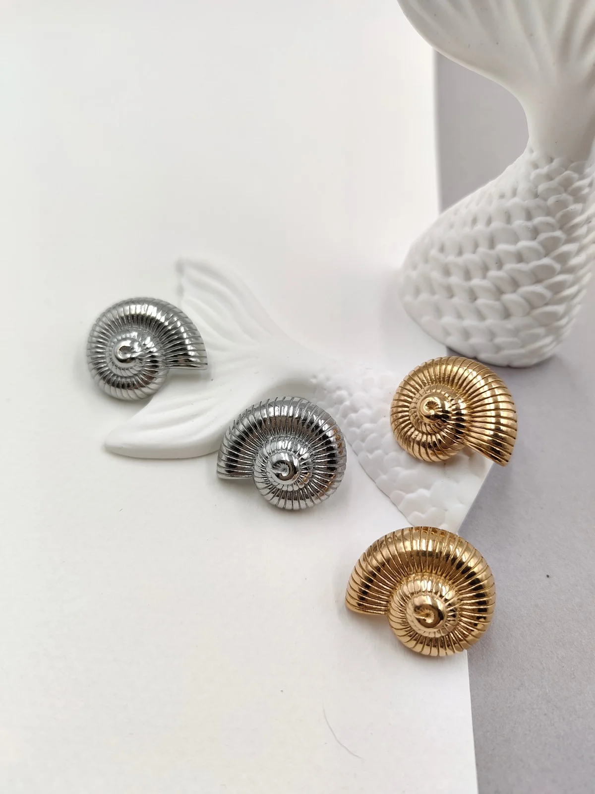 Stainless Steel Seashell Earrings by Magis Handmade Jewels – view 2