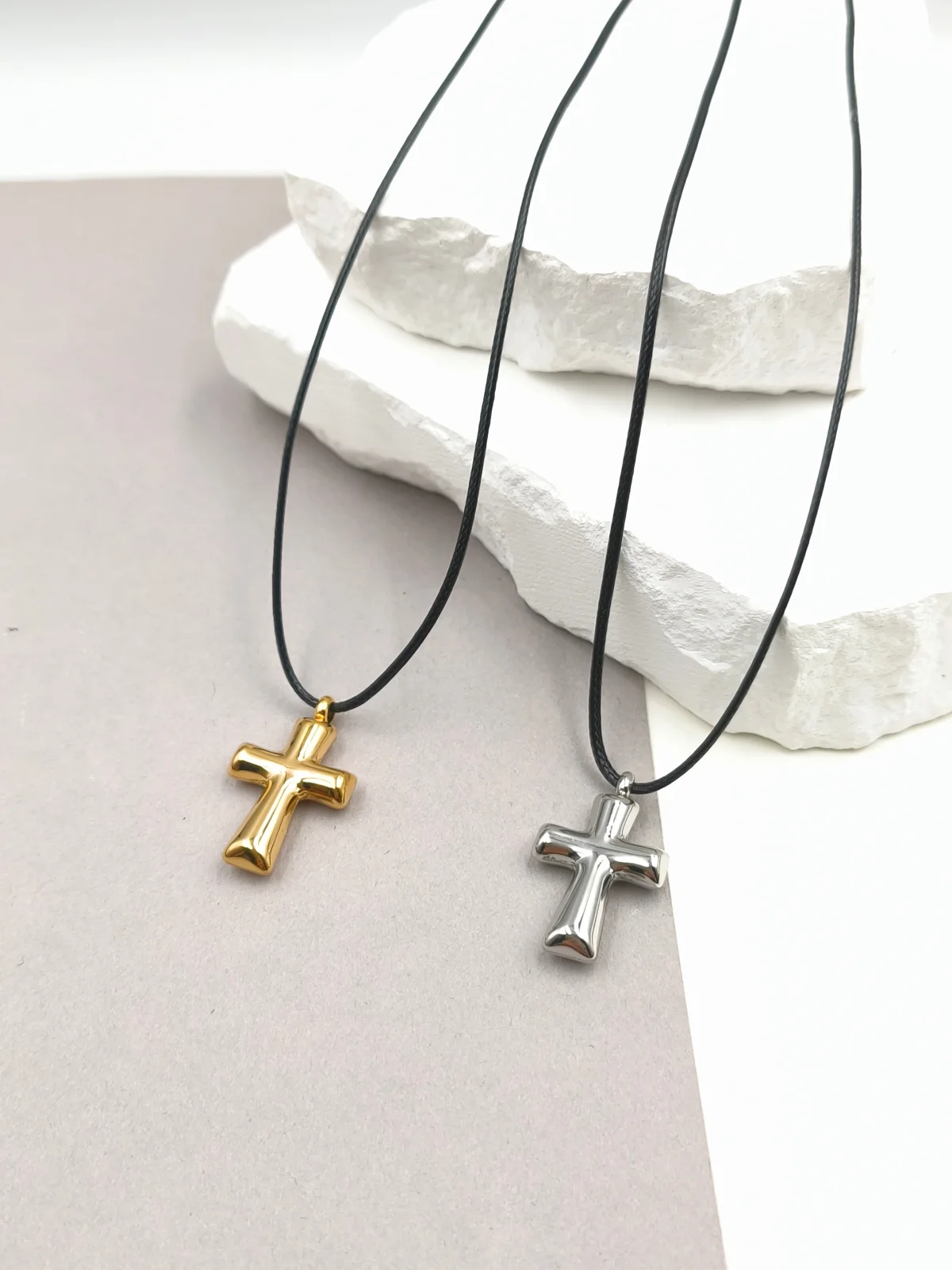 Necklace with Cord and Stainless Steel Cross by Magis Handmade Jewels – view 2