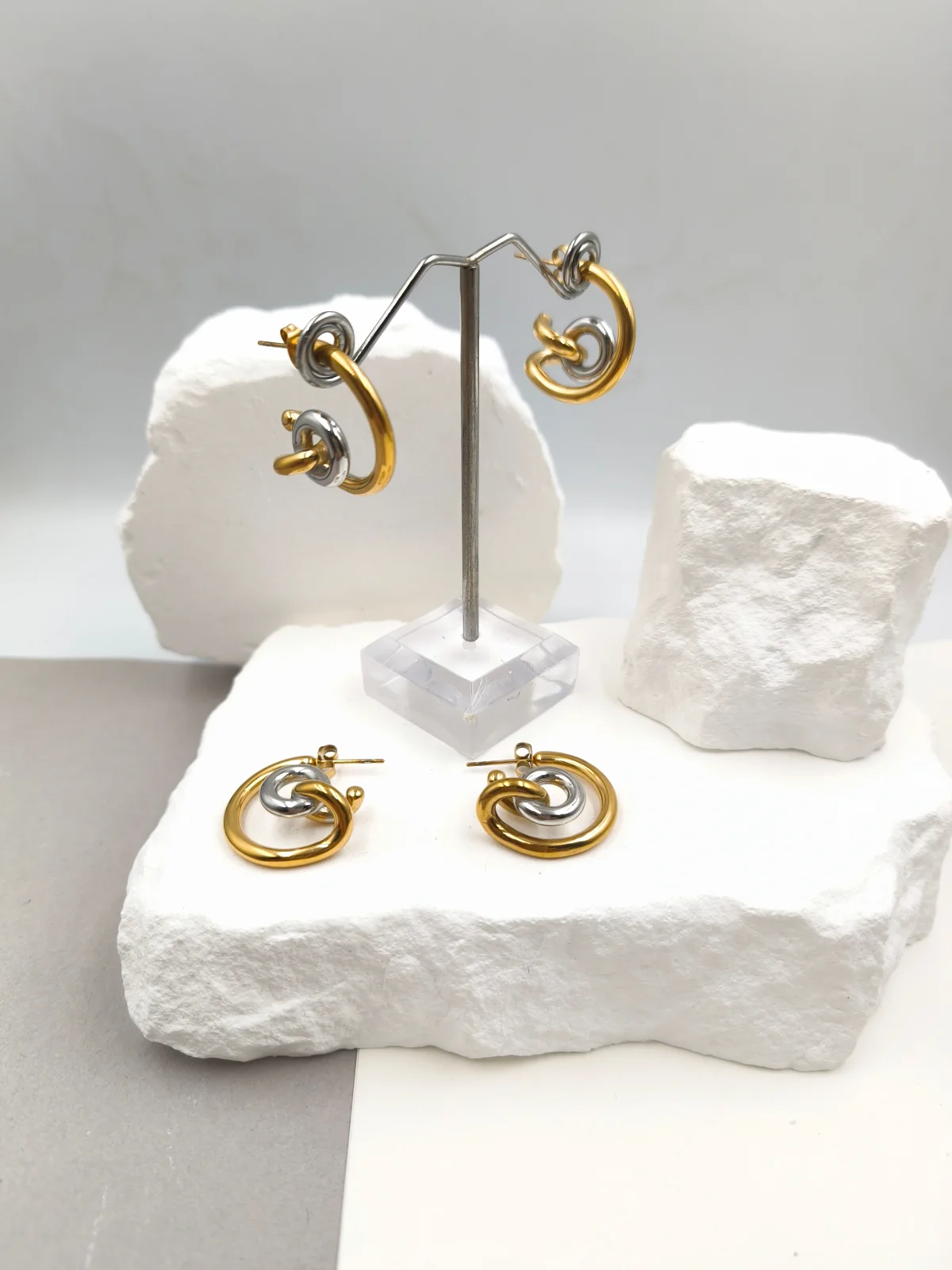 Stainless Steel Two-Tone Hoop Earrings #753228