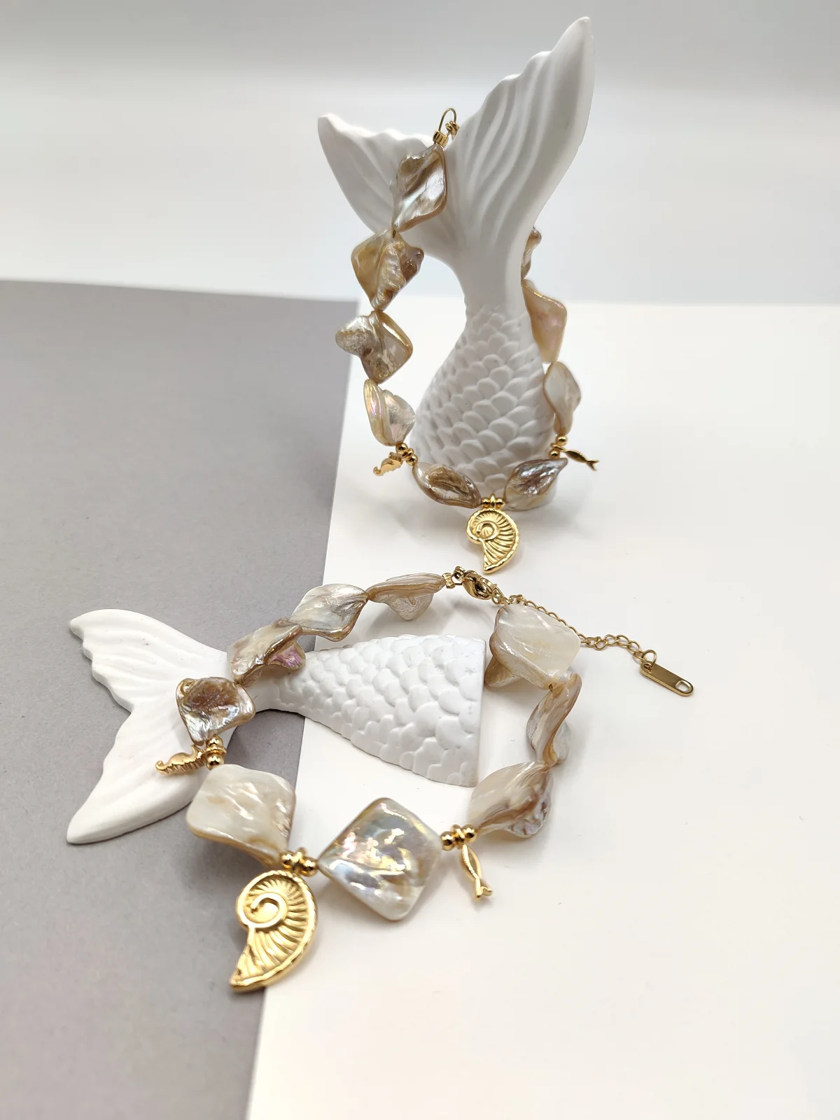 Bracelet with Mother-of-Pearl and Gold-Plated Details by Magis Handmade Jewels – view 2