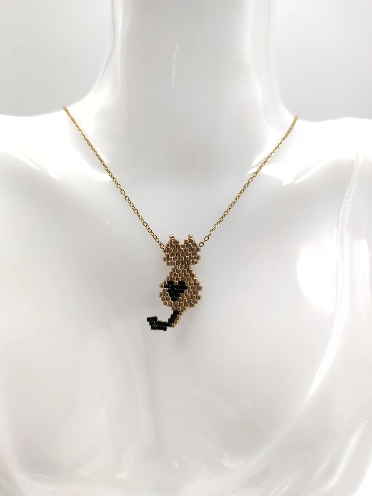 Stainless Steel Necklace with Miyuki Beads and Cat #642970