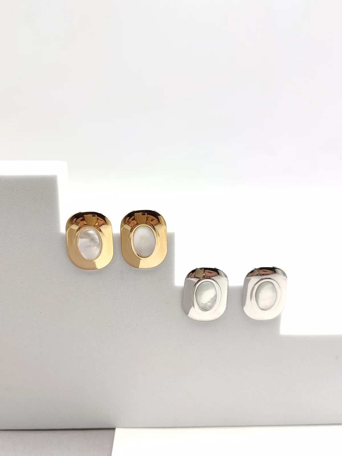 Stainless Steel Earrings with Mother-of-Pearl by Magis Handmade Jewels – view 2