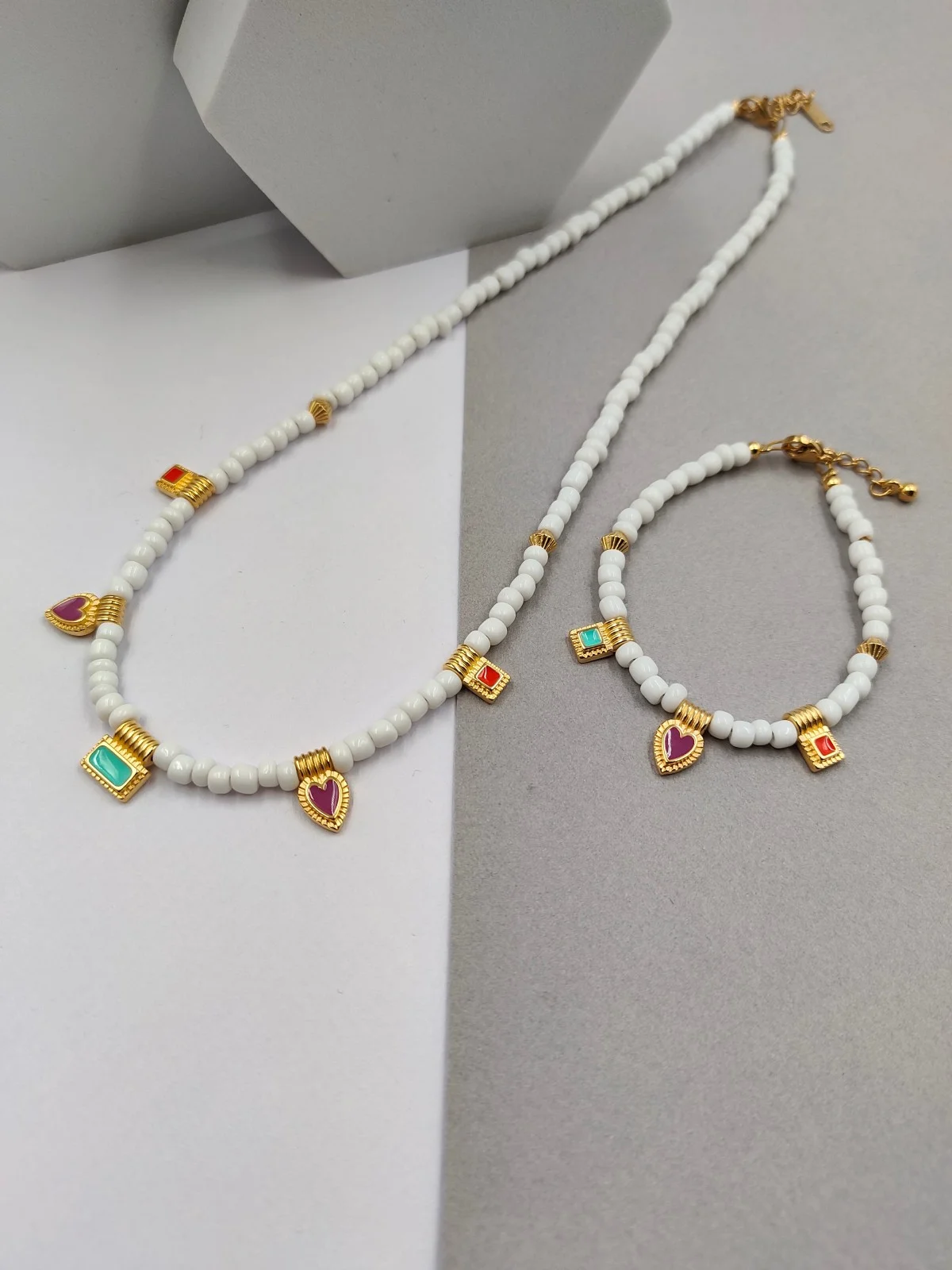 Necklace with Beads and Gold-Plated Enamel Details by Magis Handmade Jewels – view 3