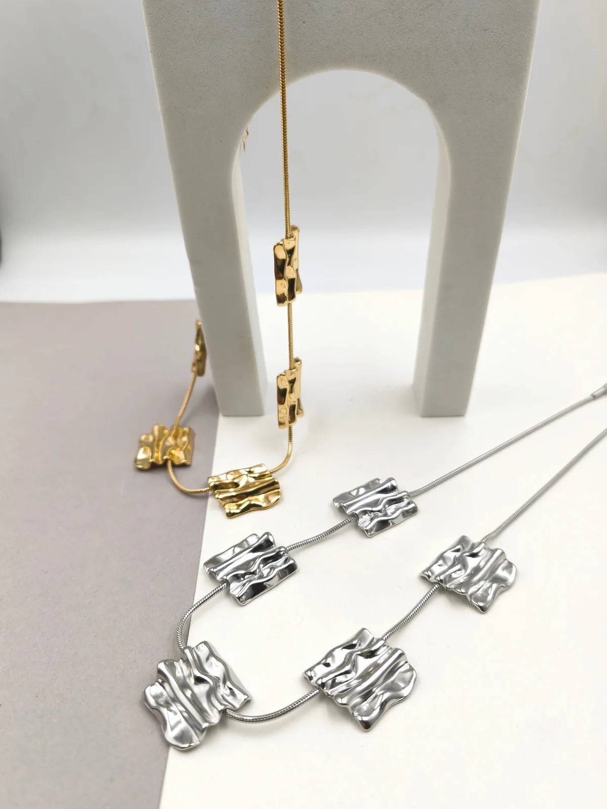 Stainless Steel Necklace with Embossed Squares by Magis Handmade Jewels – view 2