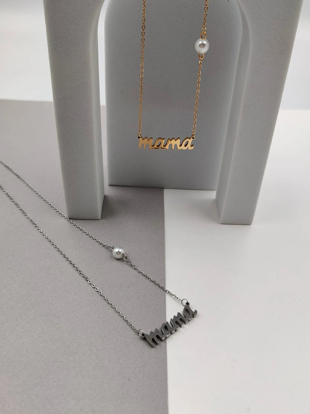 Stainless Steel Mama Necklace with Pearl by Magis Handmade Jewels – view 2