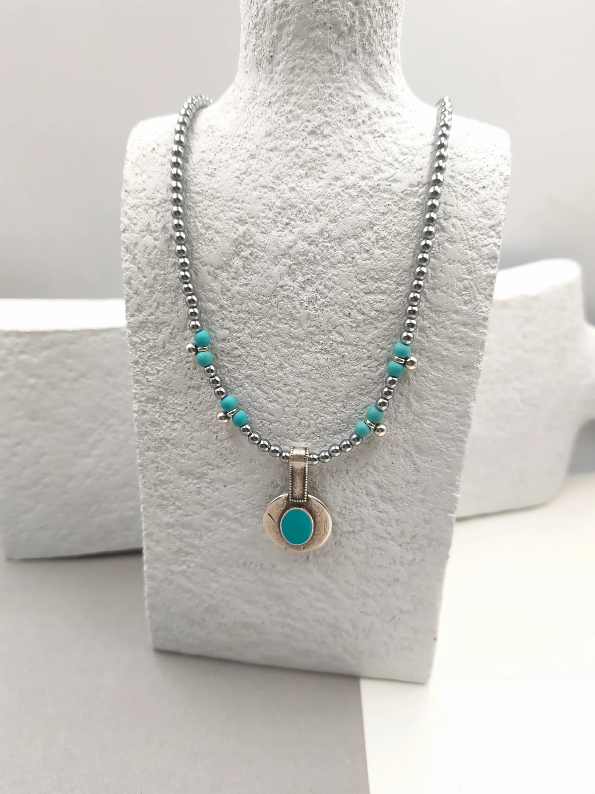 Necklace with Hematite Beads and Silver-Plated Details #113307