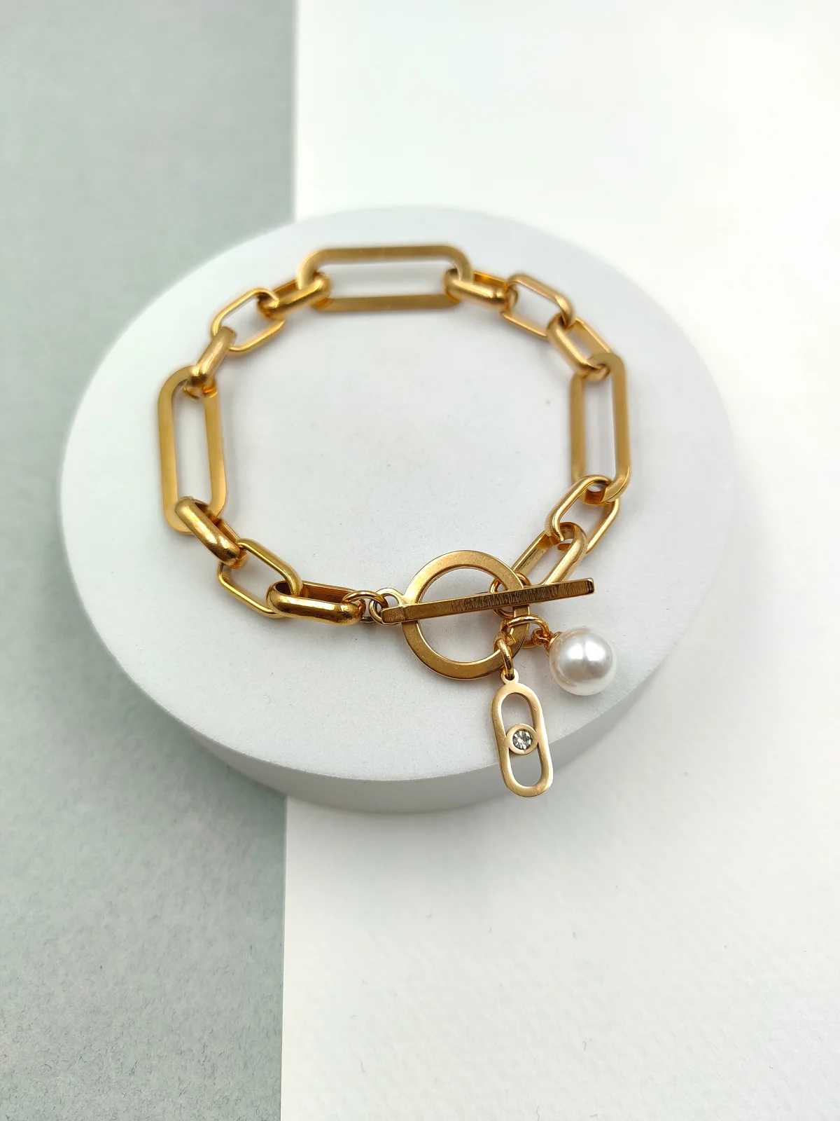 Stainless Steel Bracelet with Pearl and Crystal by Magis Handmade Jewels – view 2