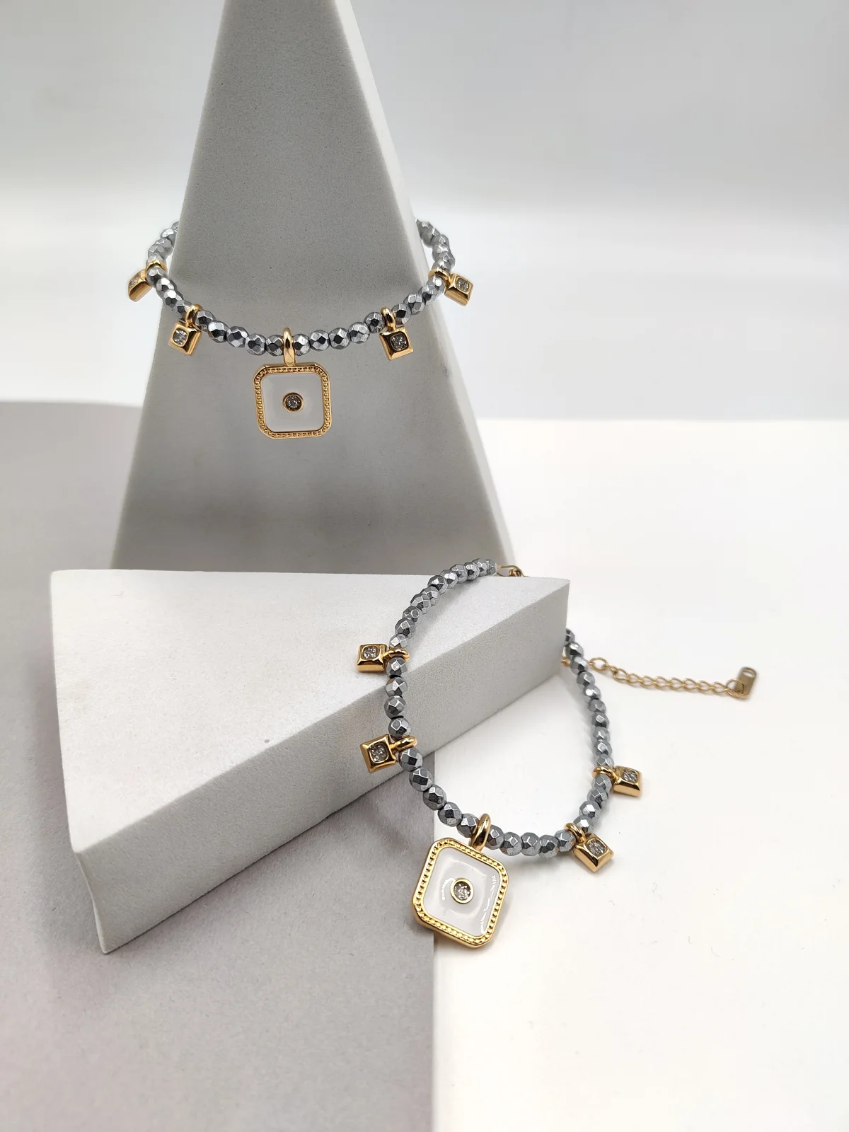 Bracelet with Hematite Beads and Gold-Plated Enamel Details #763063