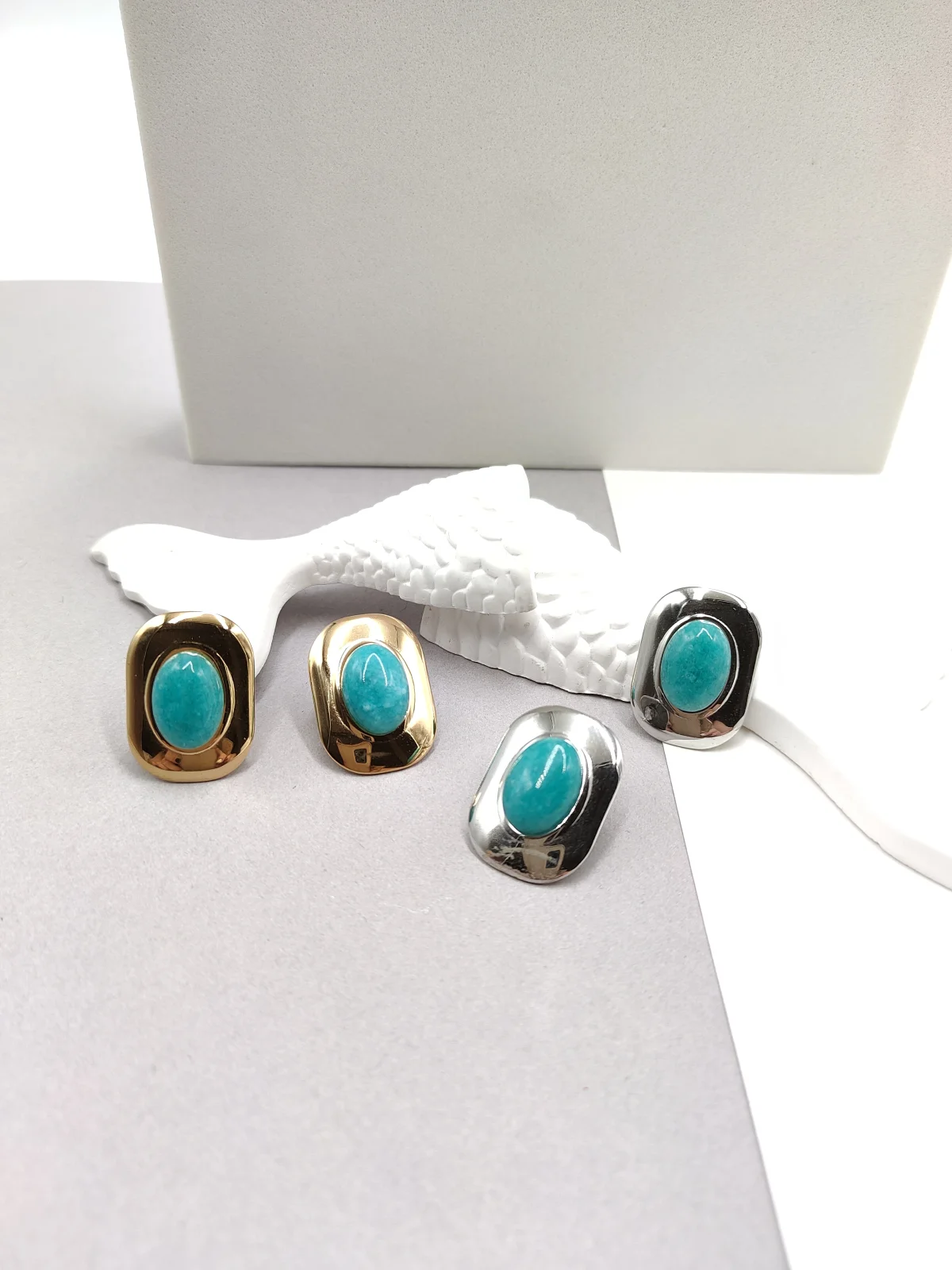 Stainless Steel Earrings with Howlite by Magis Handmade Jewels – view 2