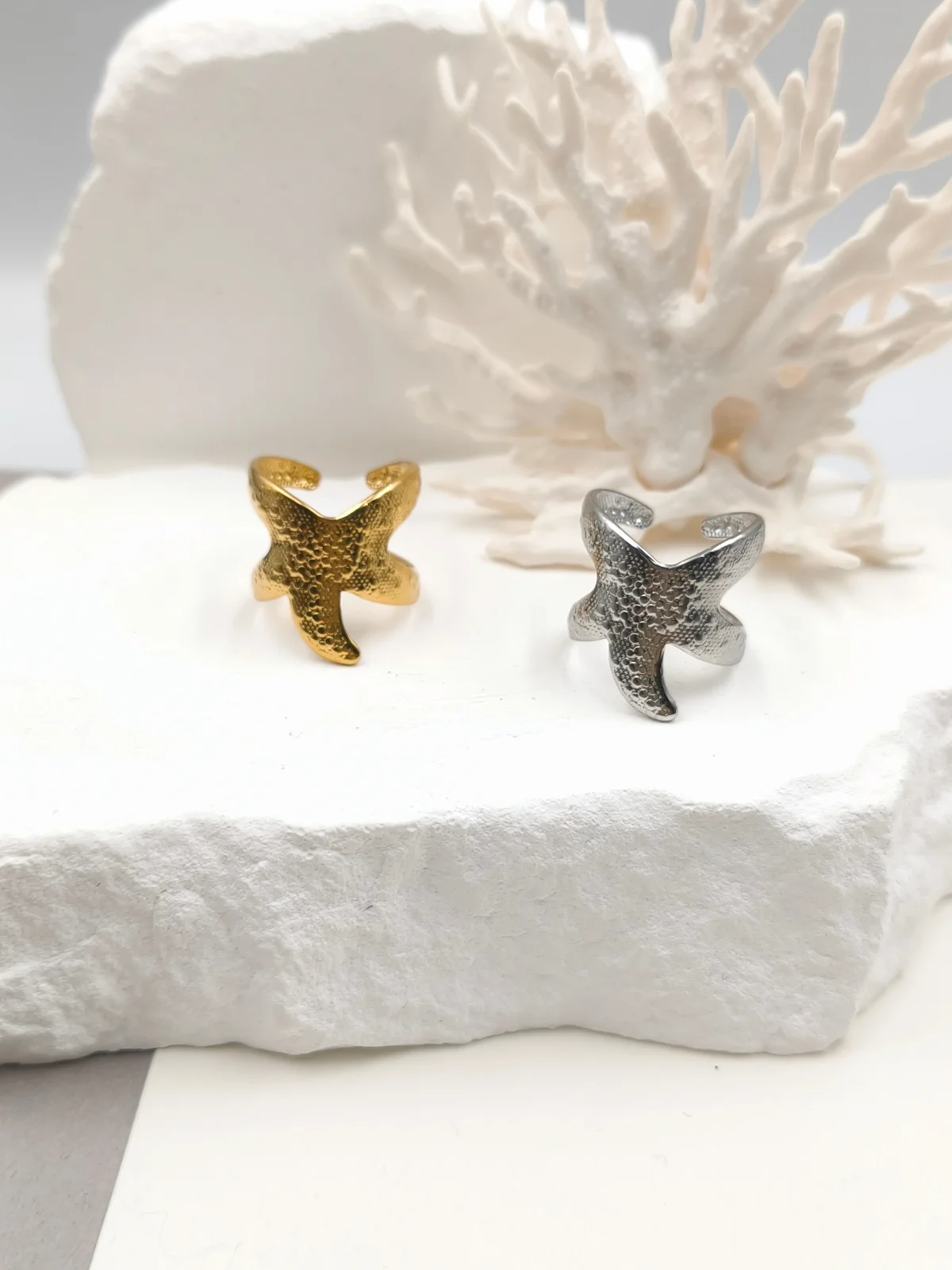 Stainless Steel Embossed Starfish Ring by Magis Handmade Jewels – view 2