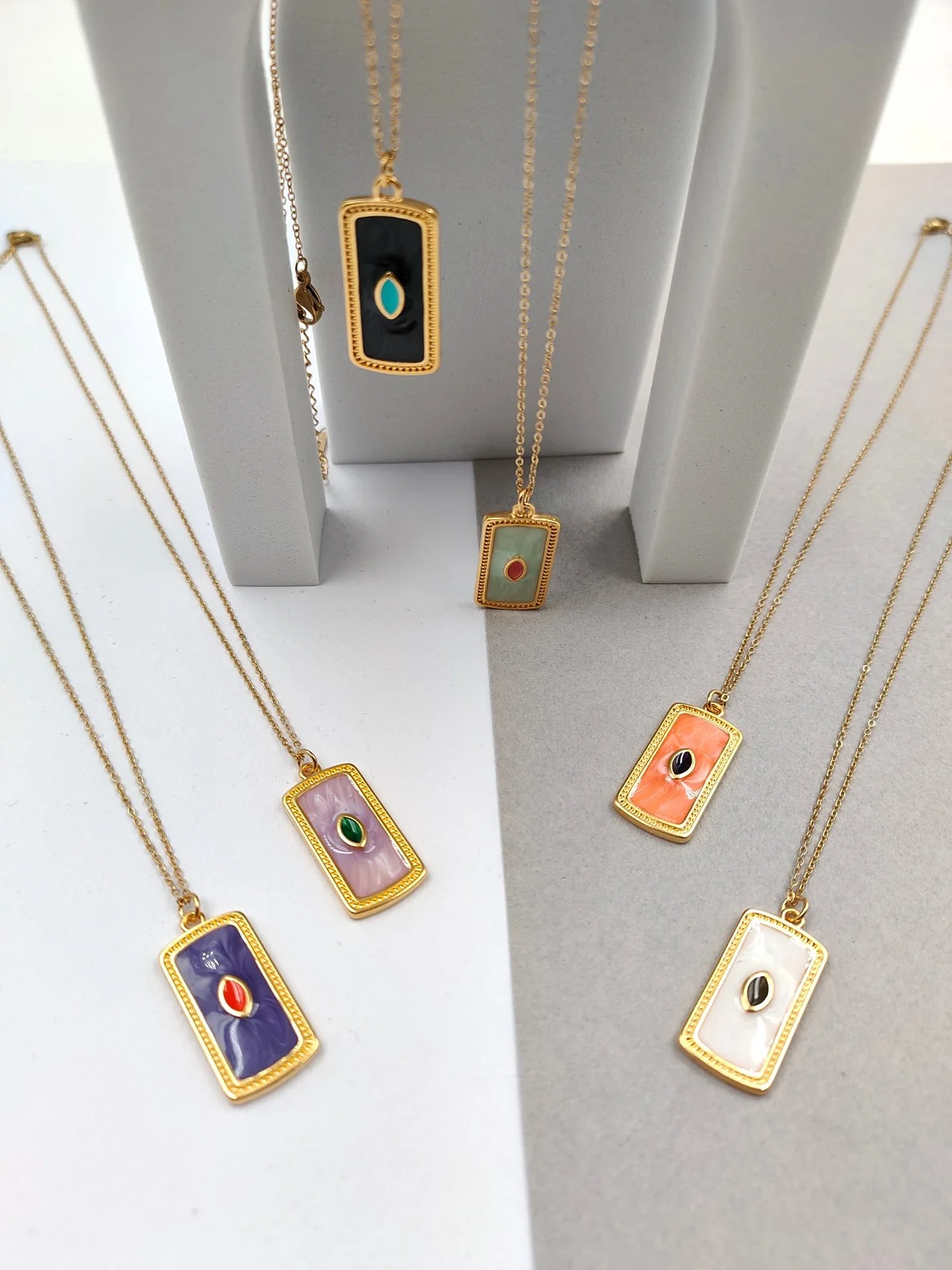 Chain Necklace with Enamel Rectangle Motif by Magis Handmade Jewels – view 3