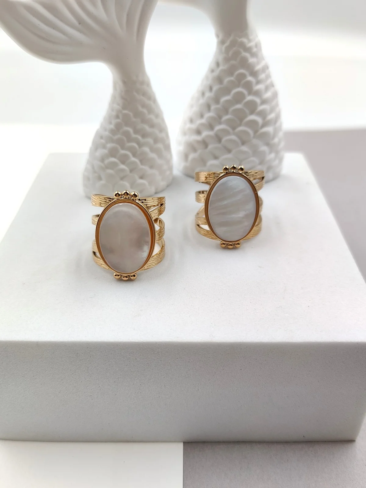 Stainless Steel Ring with Mother-of-Pearl by Magis Handmade Jewels – view 2