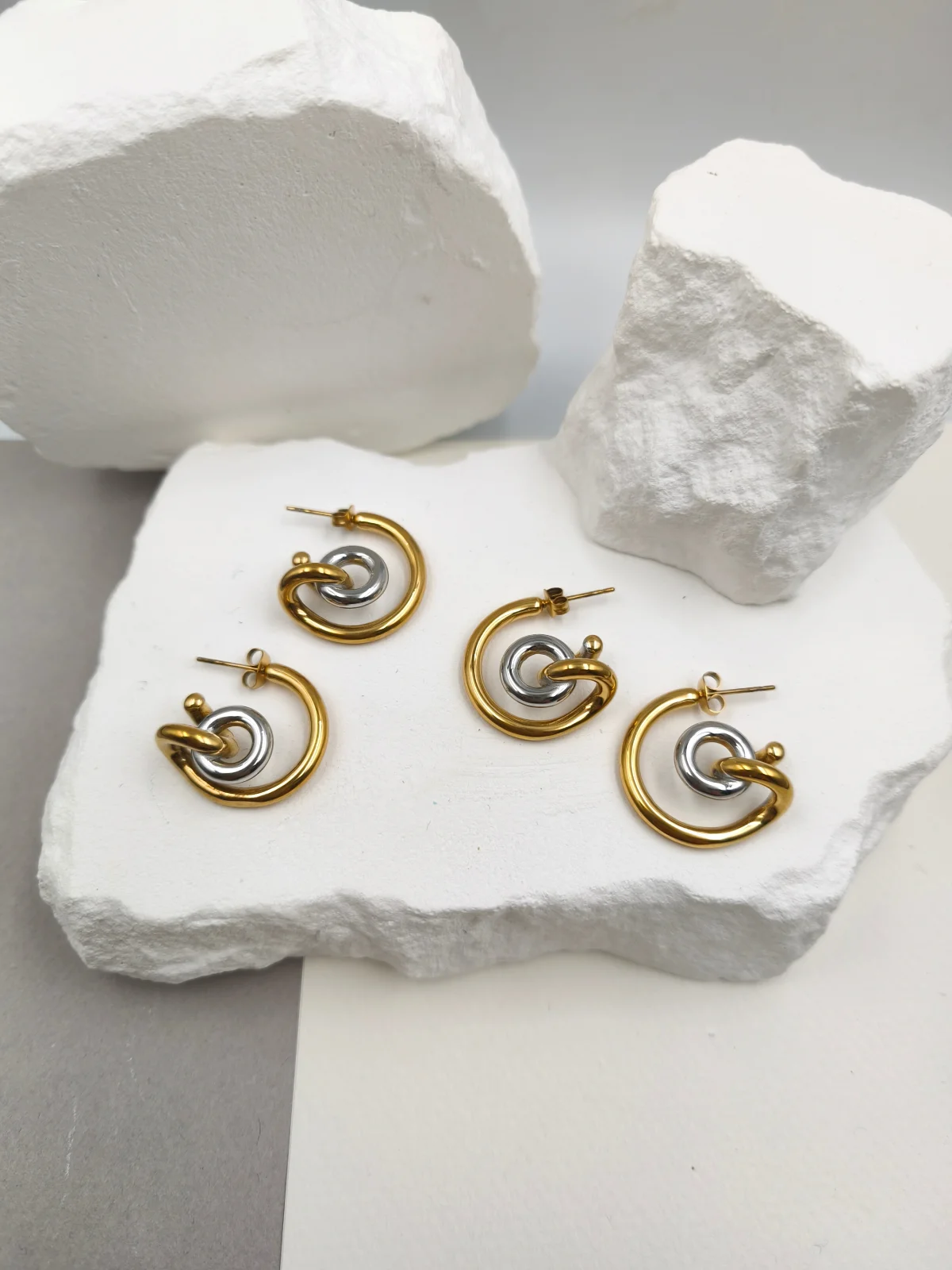 Stainless Steel Two-Tone Hoop Earrings by Magis Handmade Jewels – view 2