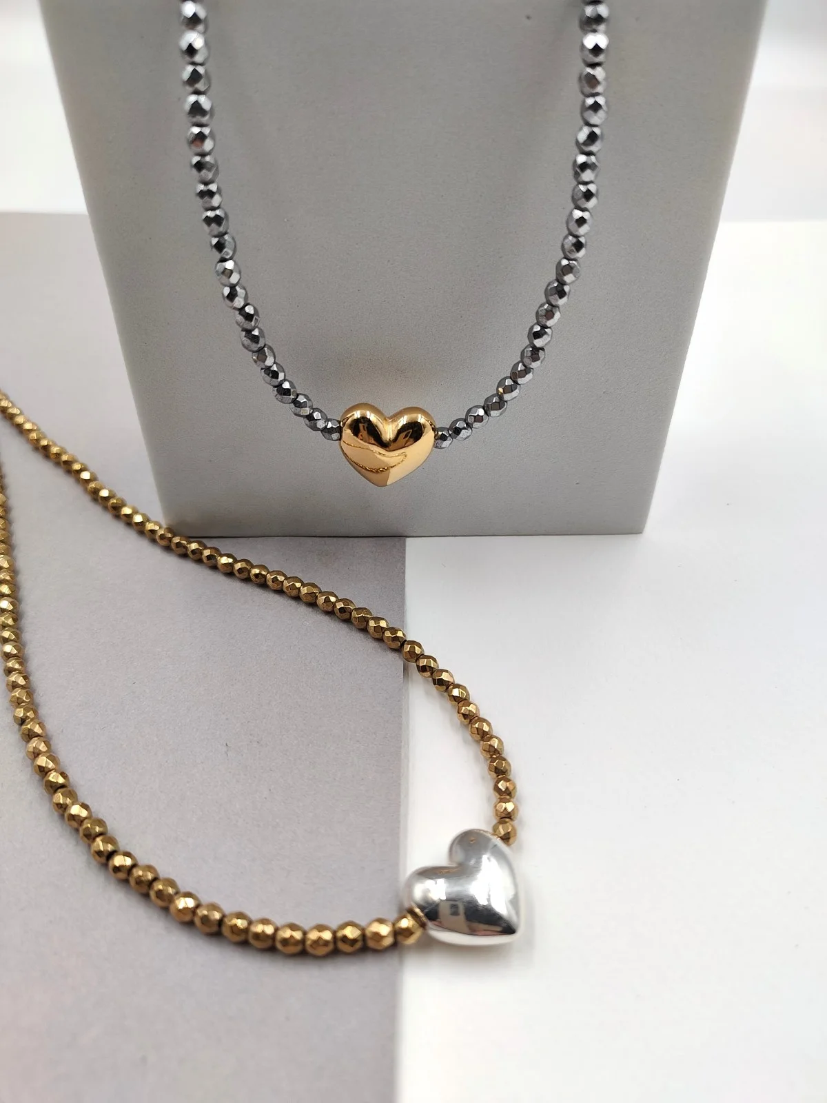 Necklace with Hematite Beads and Heart by Magis Handmade Jewels – view 2
