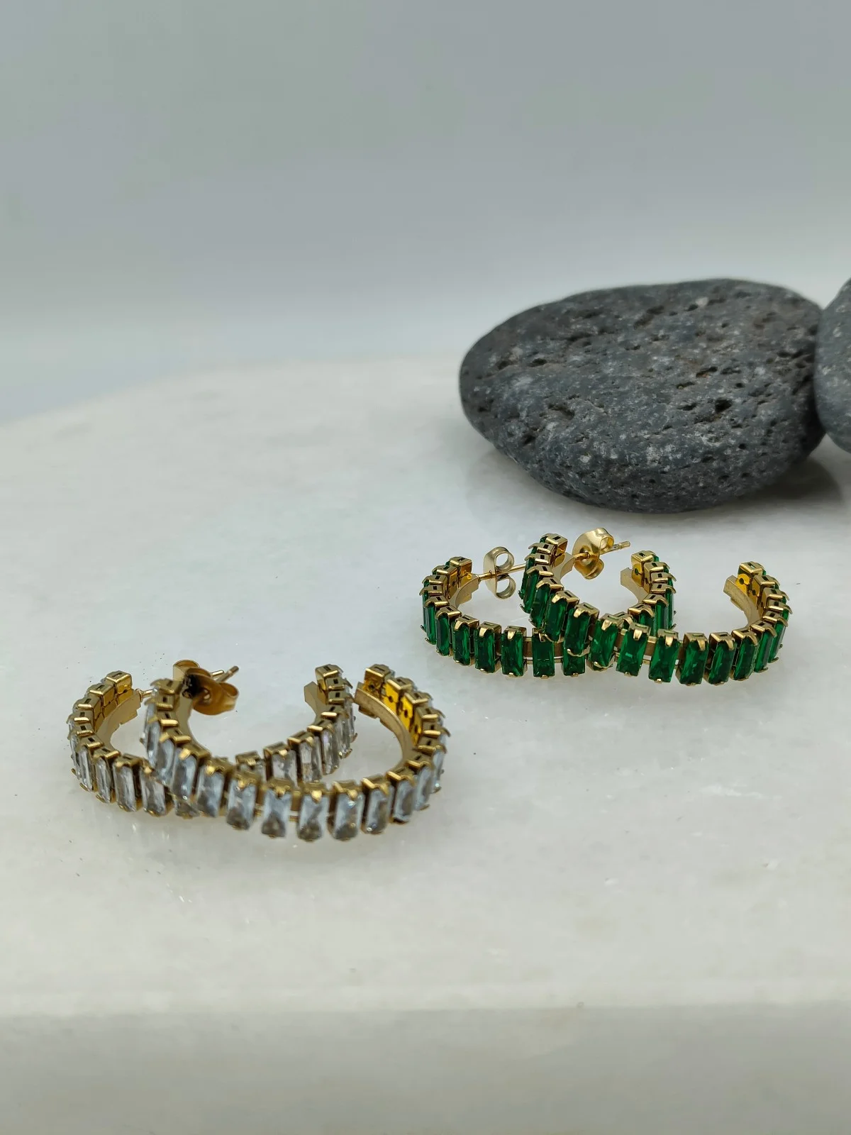Stainless Steel Hoop Earrings with Zircon by Magis Handmade Jewels – view 5