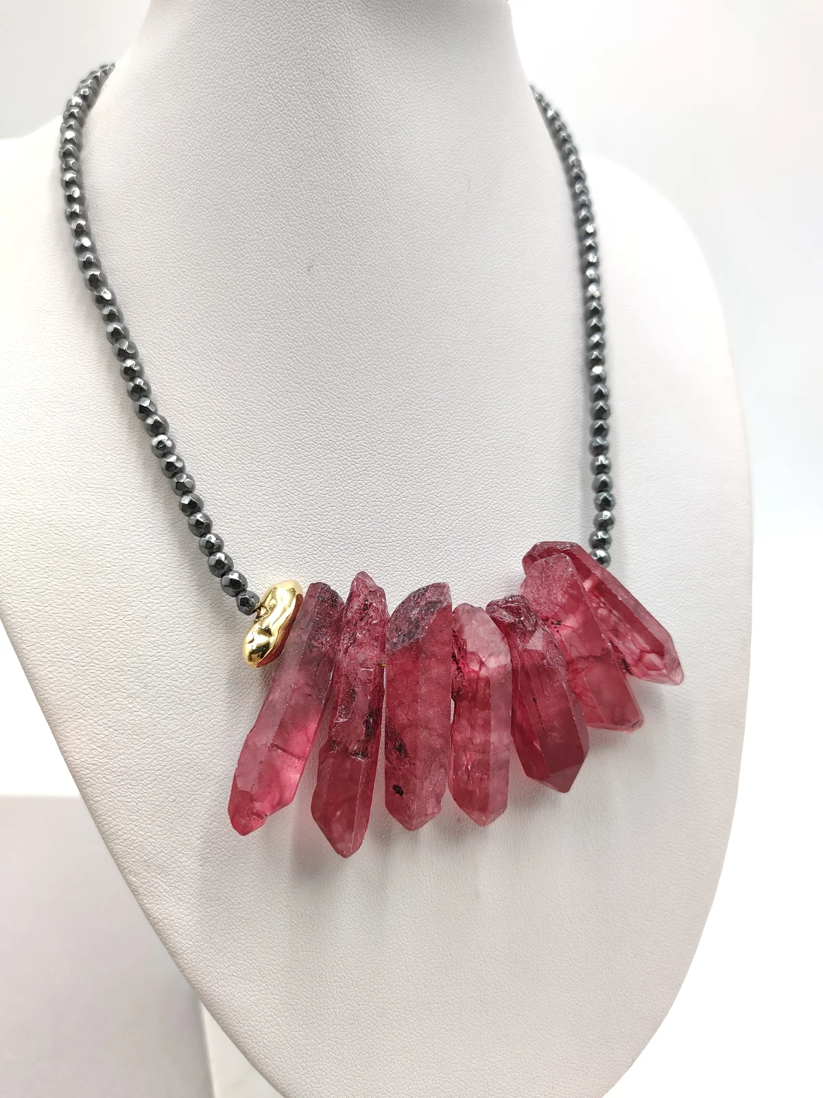 Necklace with Hematite Beads and Semi-Precious Crystals by Magis Handmade Jewels – view 4