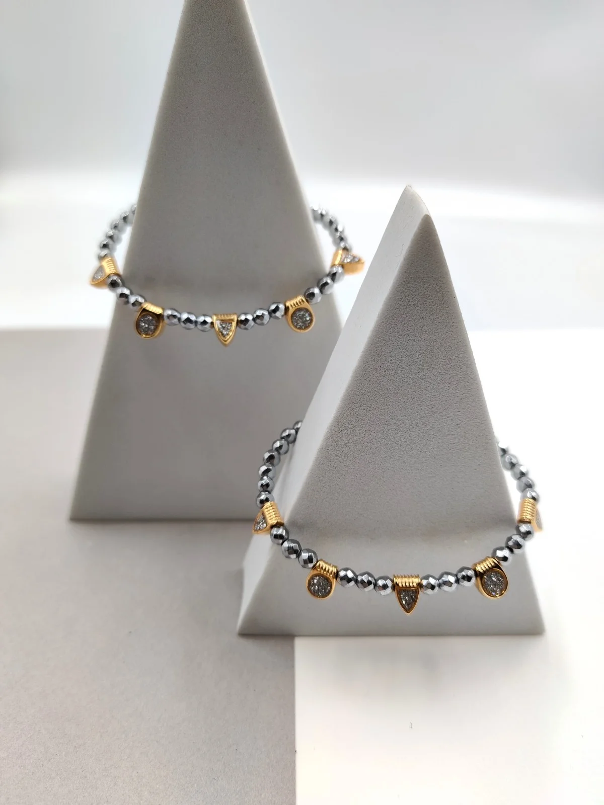 Bracelet with Hematite Beads and Gold-Plated Enamel Details by Magis Handmade Jewels – view 5