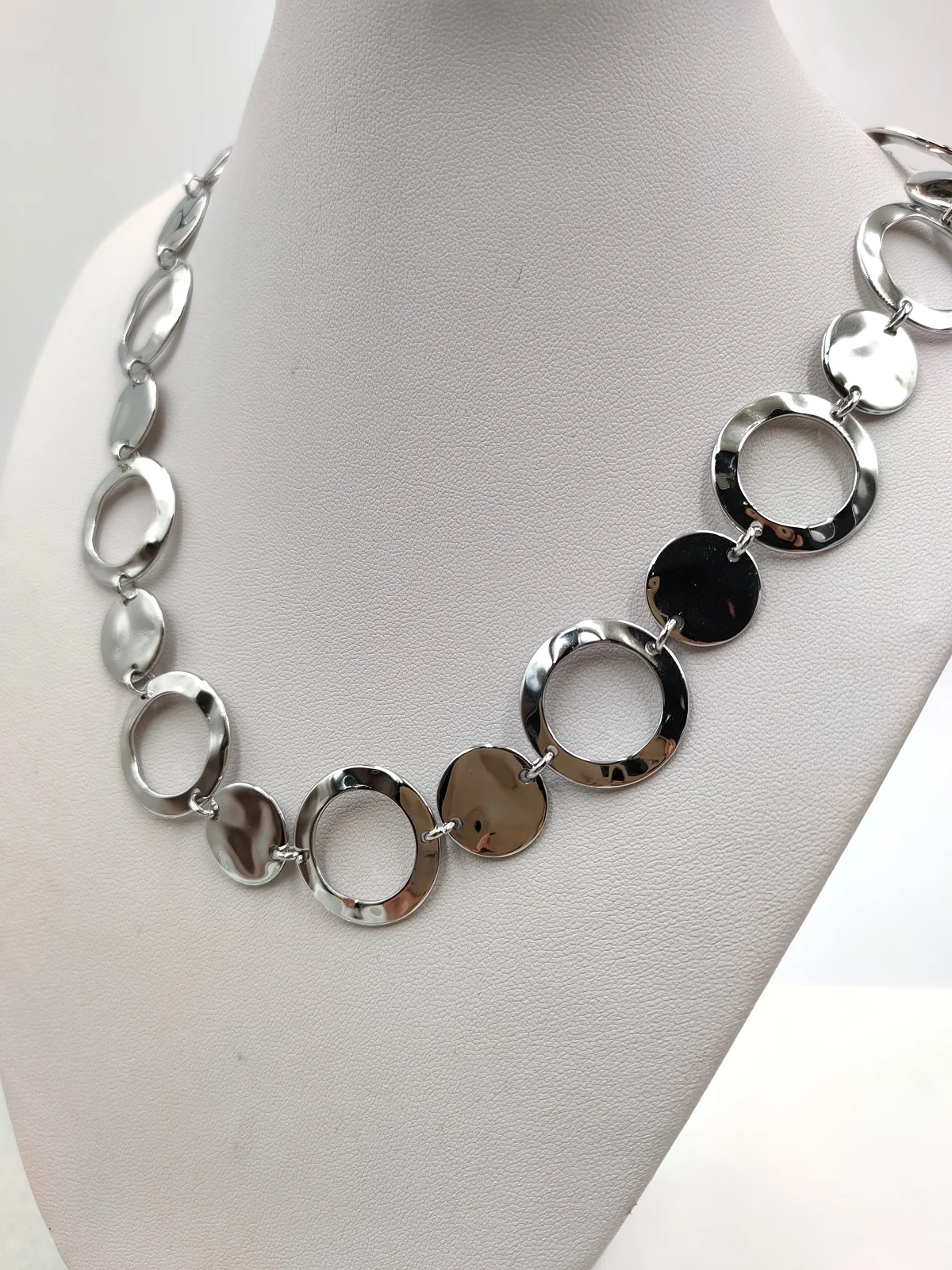 Stainless Steel Choker Necklace with Hammered Circles by Magis Handmade Jewels – view 2