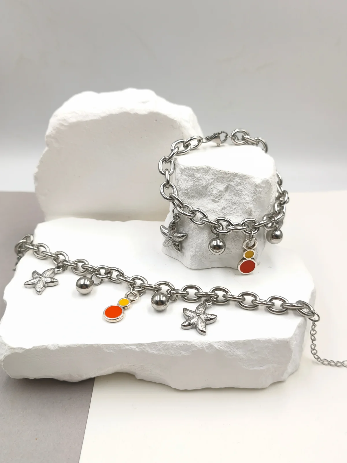 Stainless Steel Bracelet with Silver-Plated Details and Enamel #703328