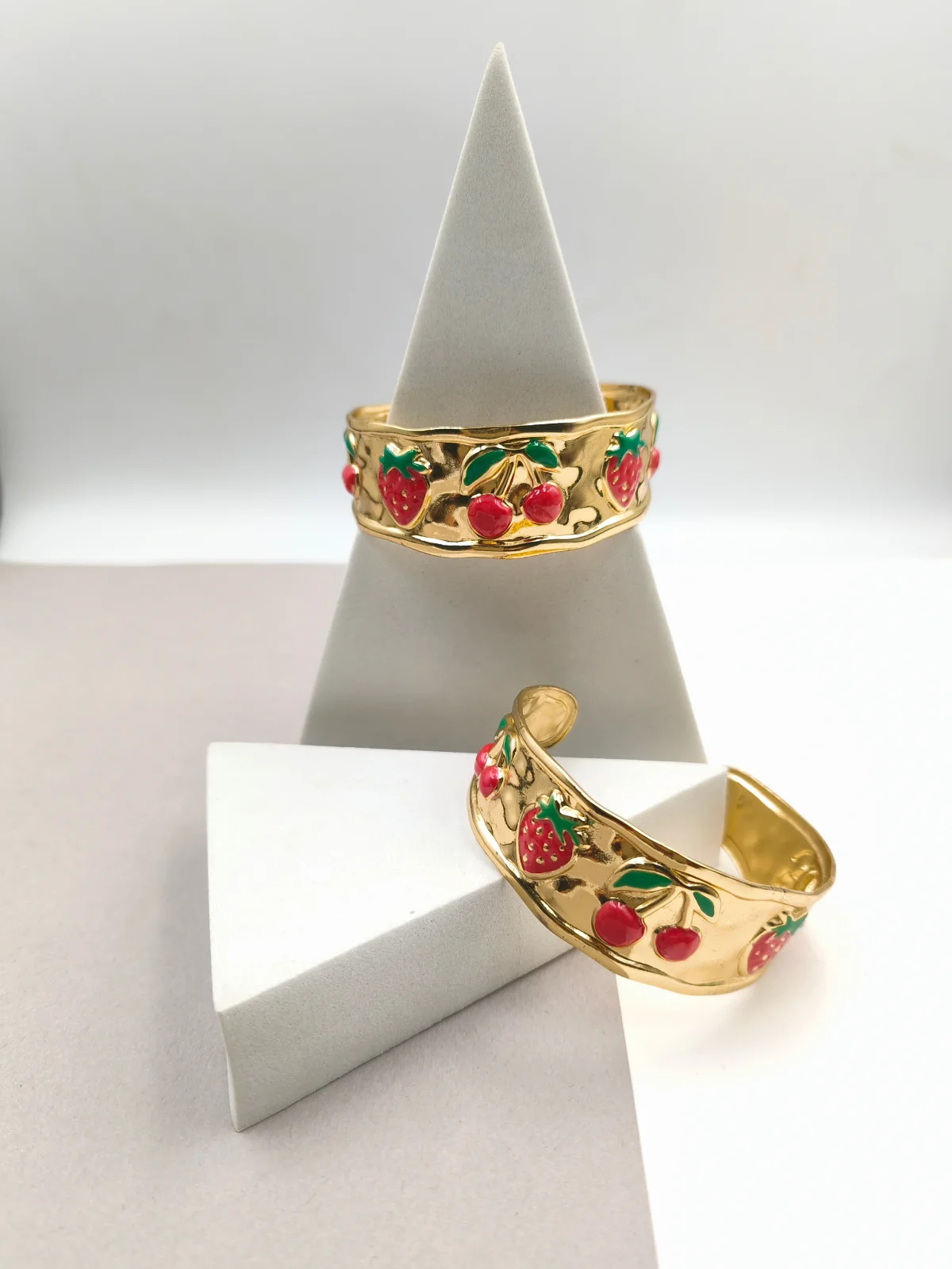 Stainless Steel Bracelet with Embossed Designs and Enamel by Magis Handmade Jewels – view 2