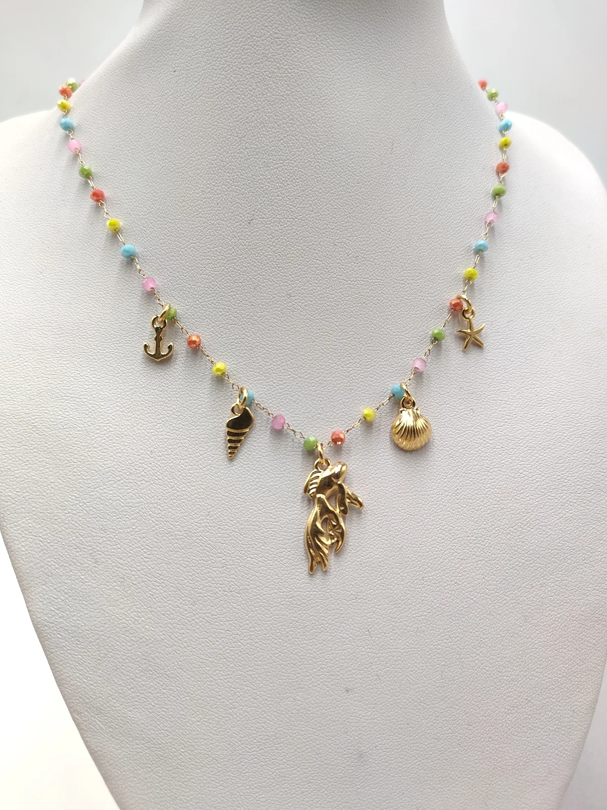 Stainless Steel Necklace with Crystals and Gold-Plated Details by Magis Handmade Jewels – view 2