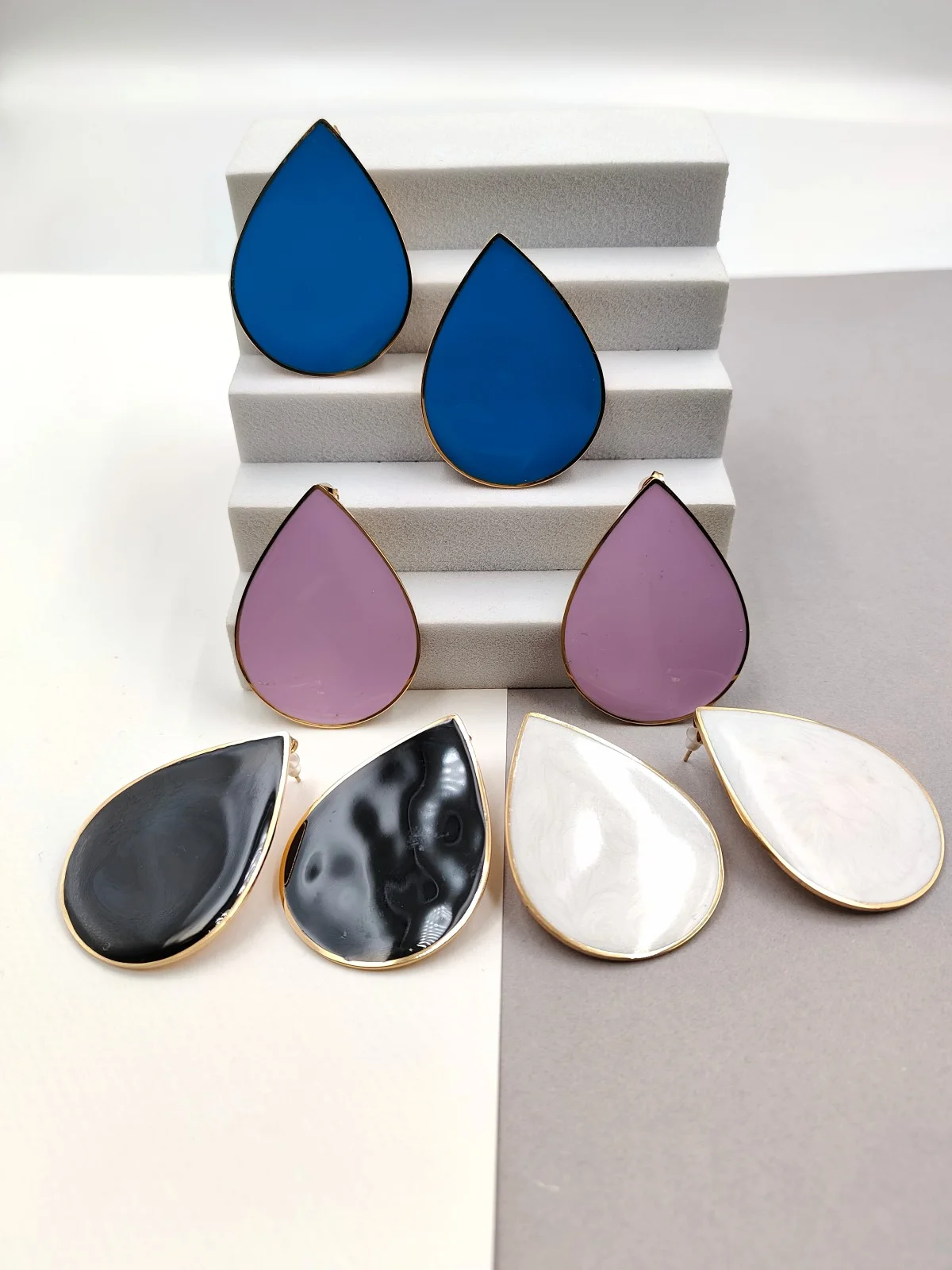 Stainless Steel Drop Earrings with Enamel by Magis Handmade Jewels – view 2