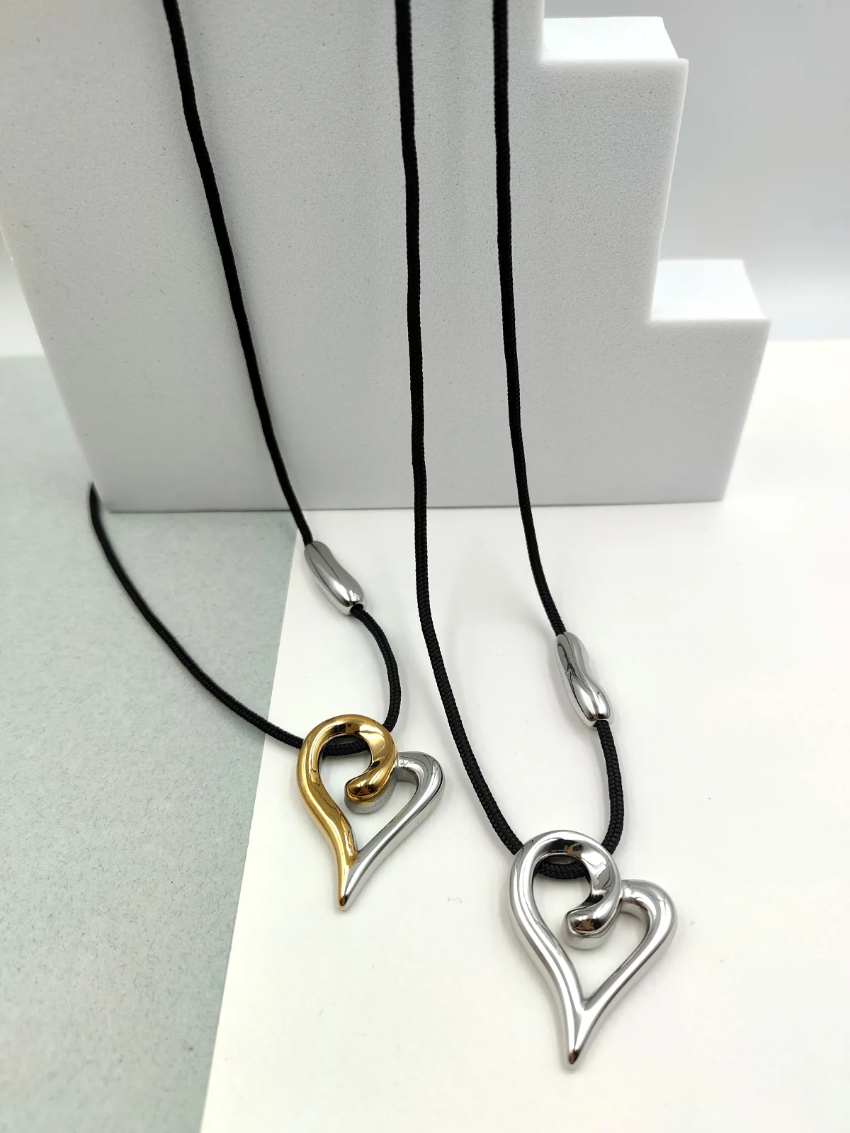 Necklace with Cord and Stainless Steel Heart by Magis Handmade Jewels – view 3