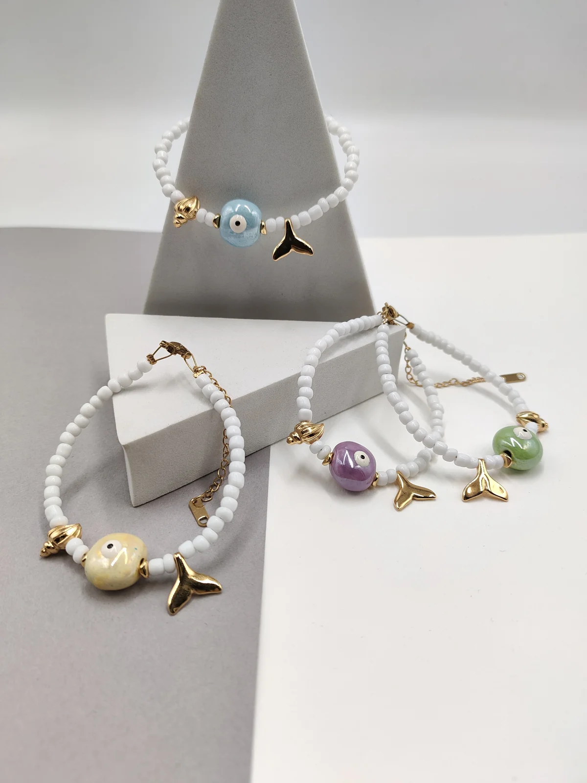 Bracelet with Glass Beads and Ceramic Evil Eye by Magis Handmade Jewels – view 3