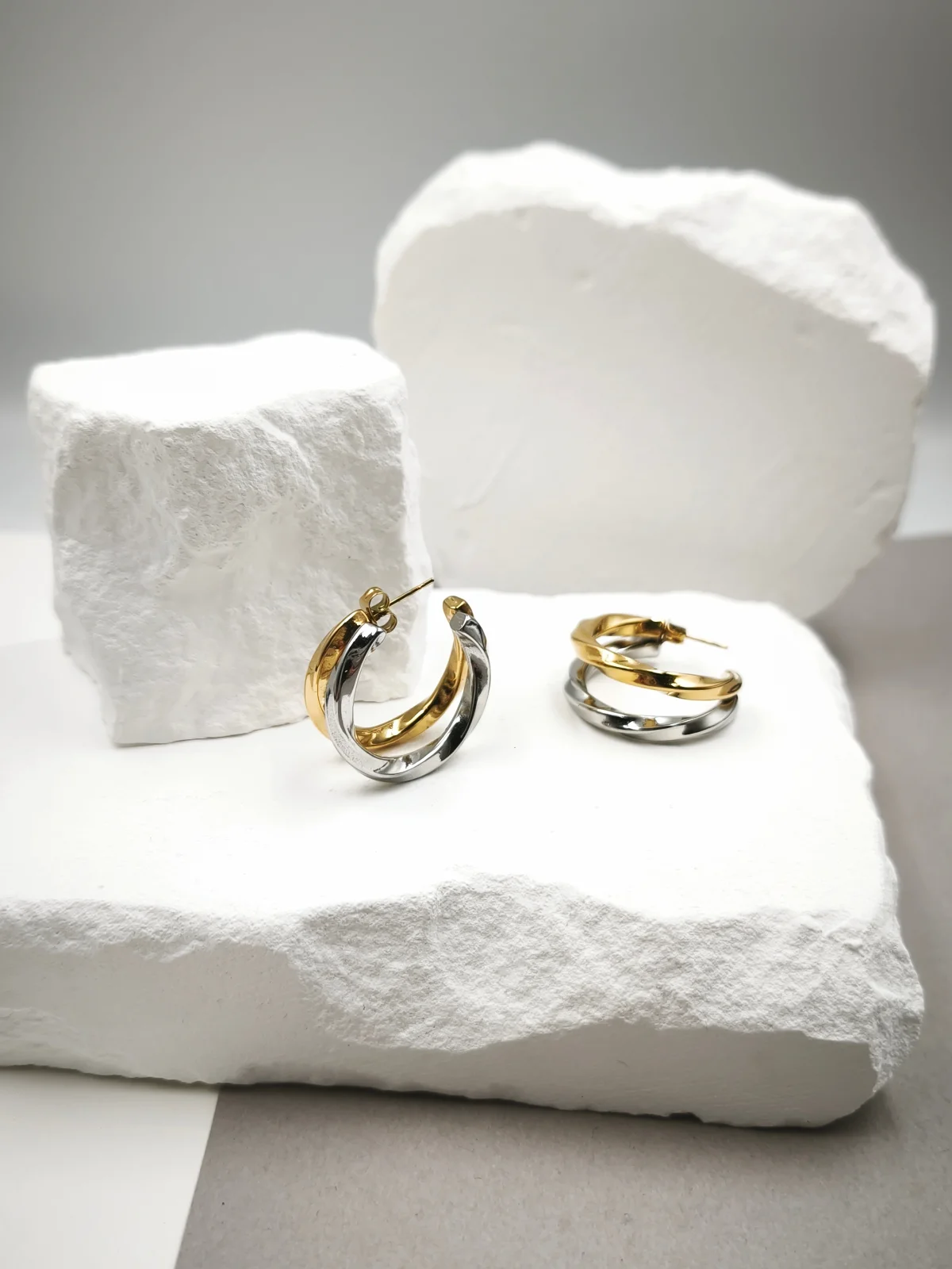 Stainless Steel Two-Tone Twisted Hoop Earrings by Magis Handmade Jewels – view 2