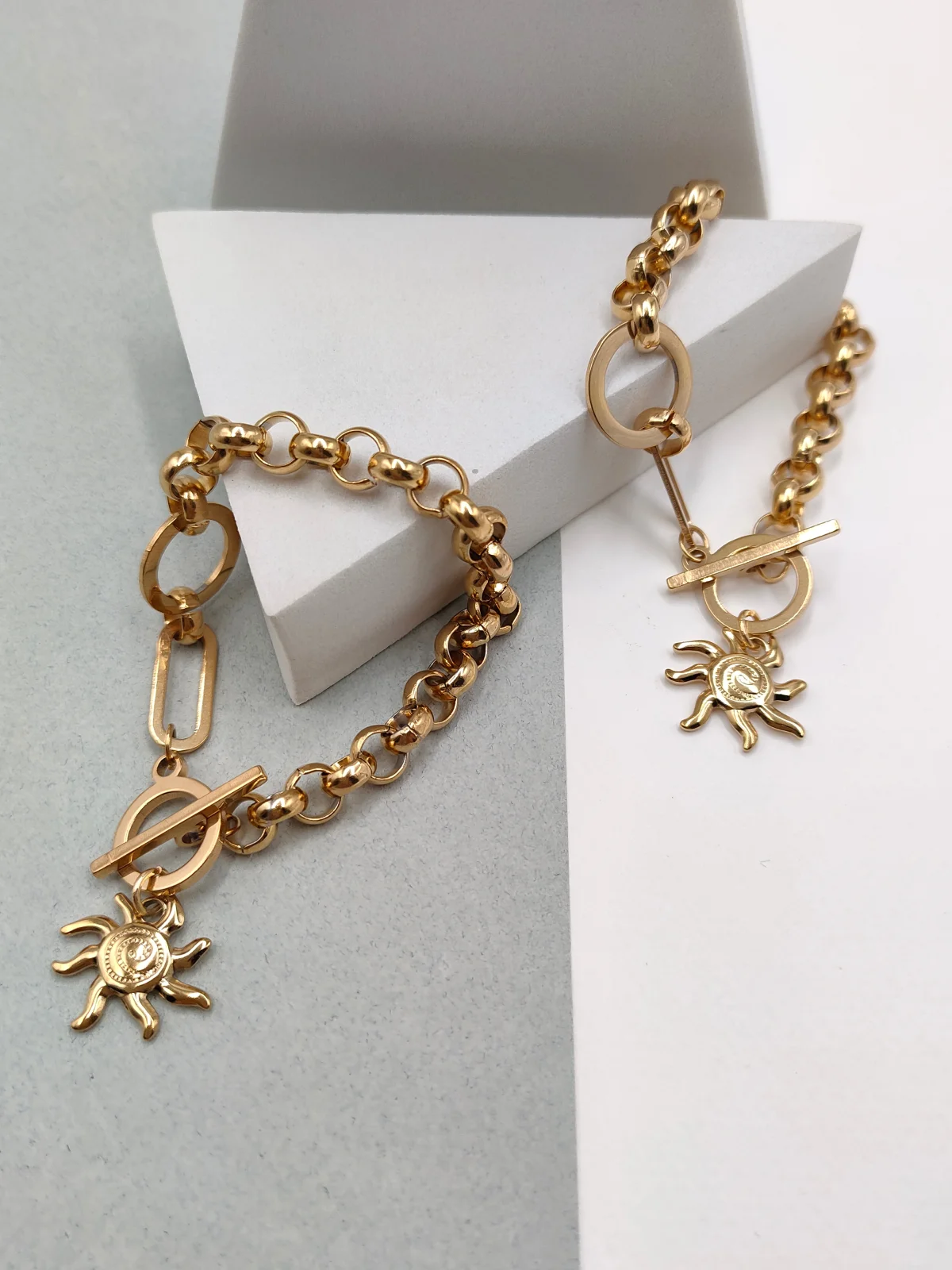 Stainless Steel Bracelet with Embossed Sun by Magis Handmade Jewels – view 2