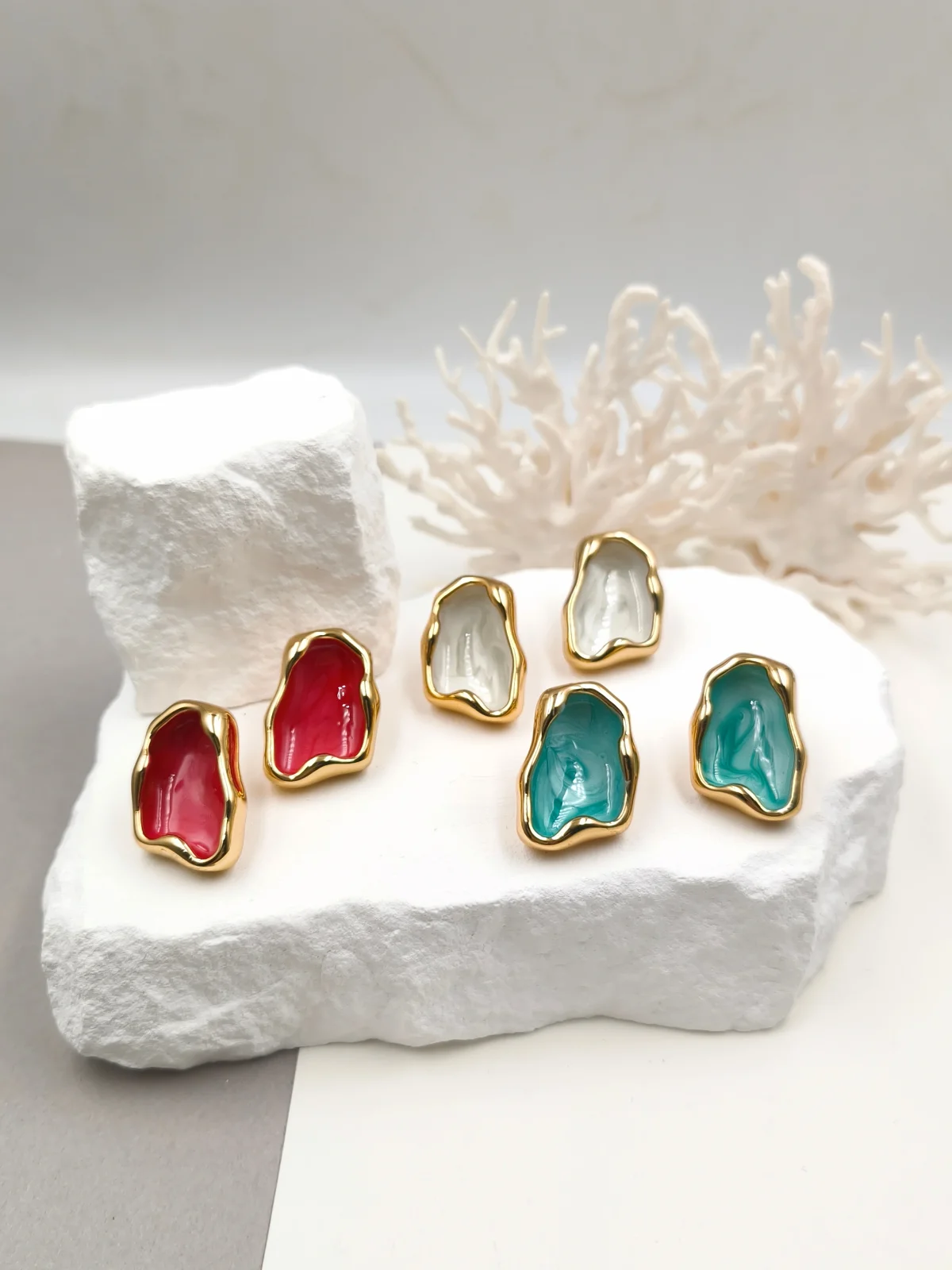 Stainless Steel Earrings with Irregular Shape and Enamel by Magis Handmade Jewels – view 2