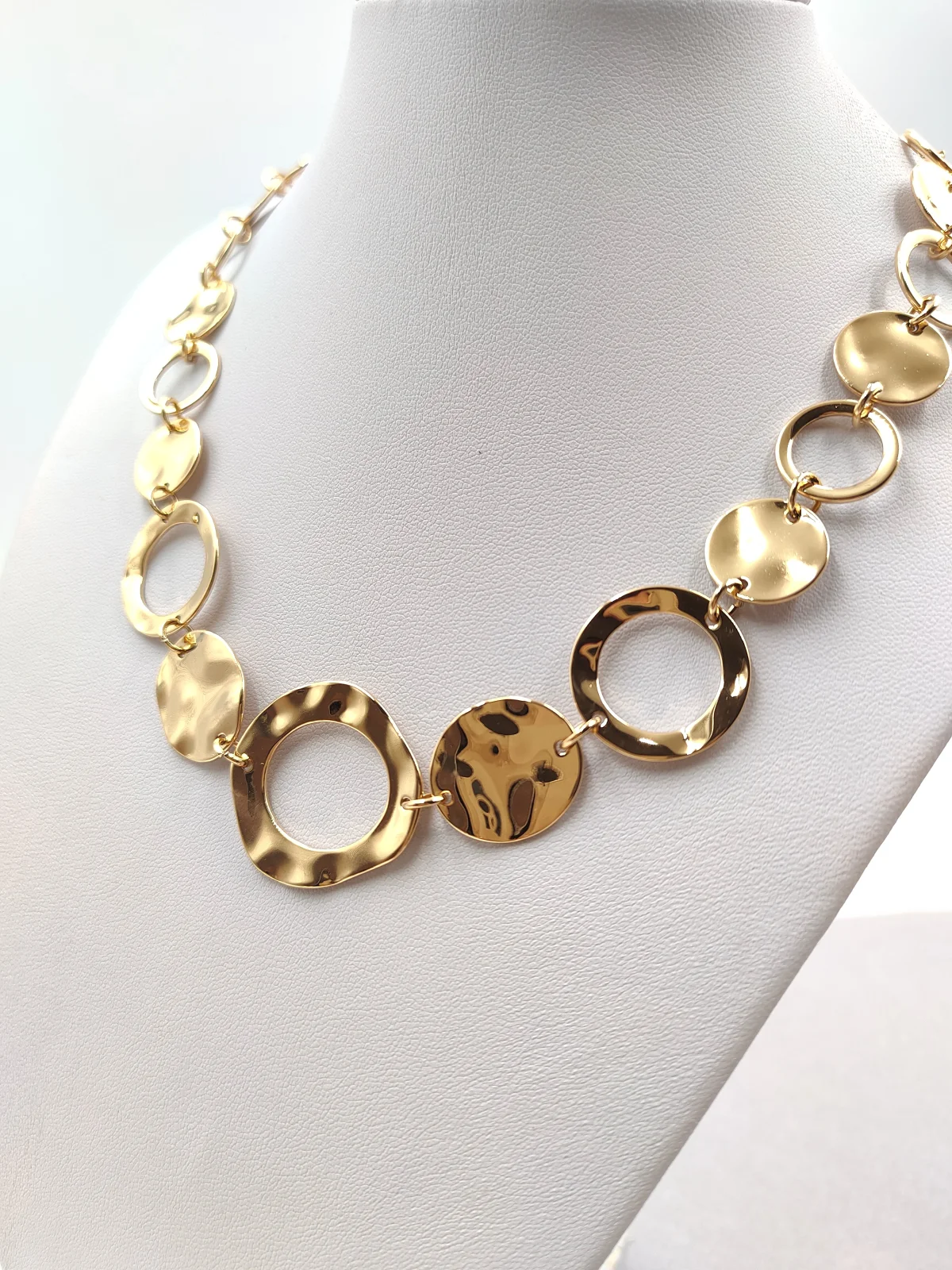 Stainless Steel Necklace with Hammered Circles by Magis Handmade Jewels – view 4