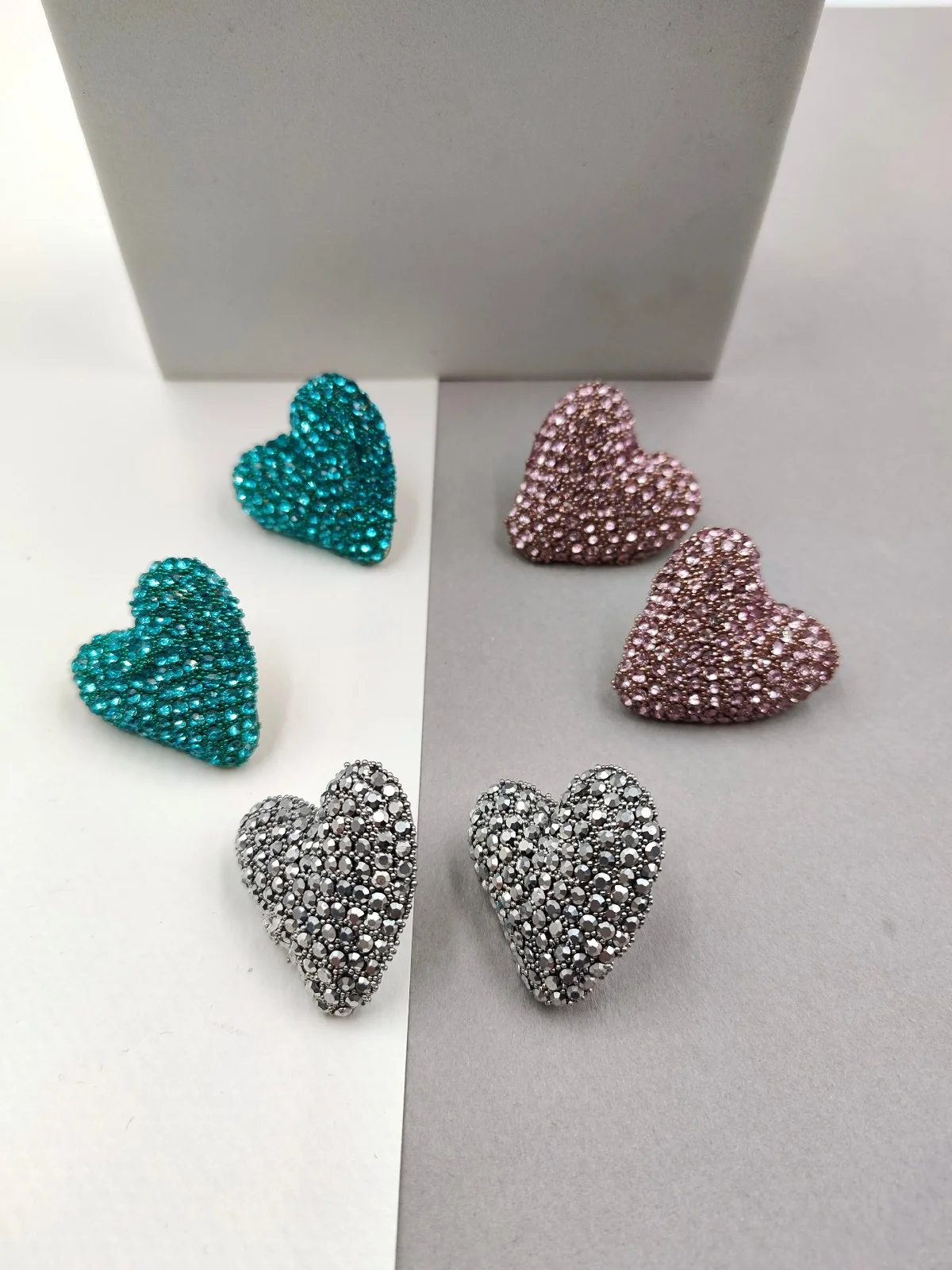Heart Earrings with Rhinestones by Magis Handmade Jewels – view 2