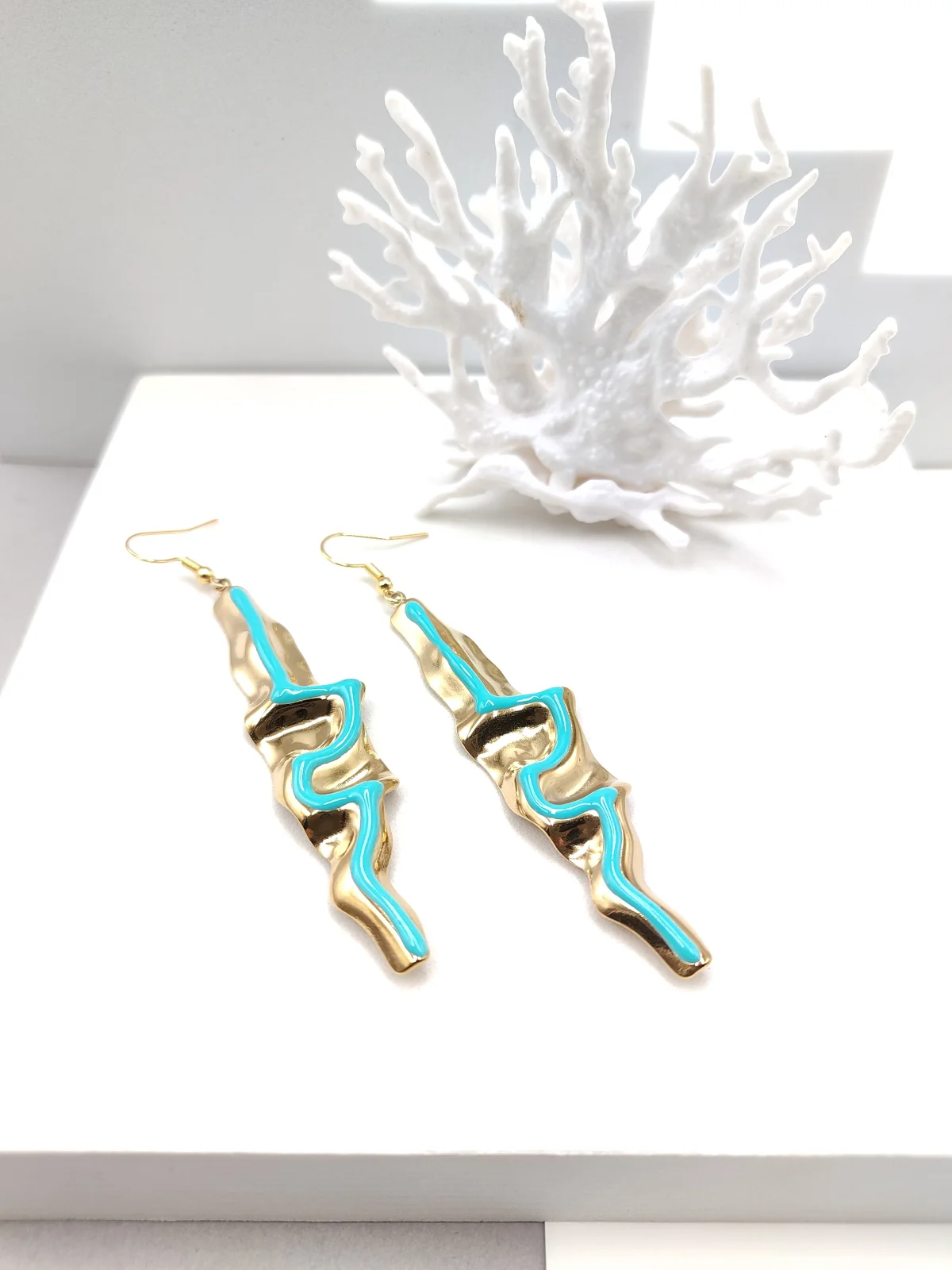 Stainless Steel Irregular Earrings with Enamel by Magis Handmade Jewels – view 2