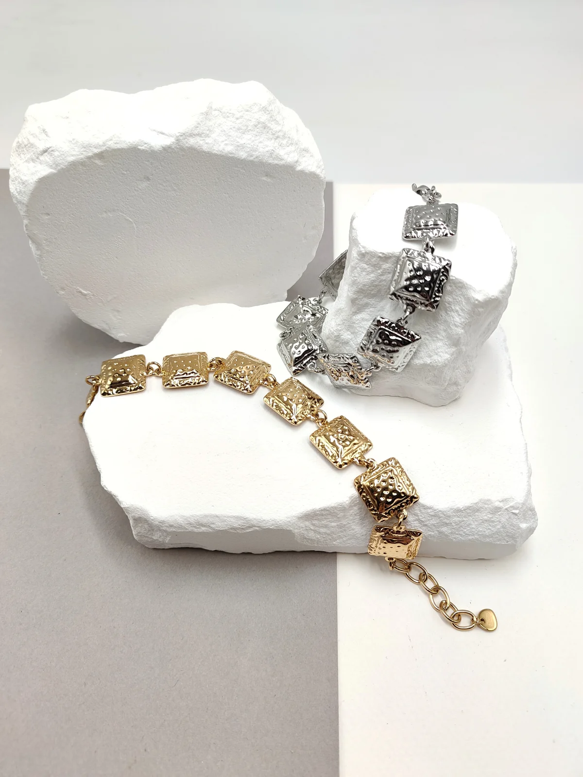 Stainless Steel Bracelet with Embossed Squares by Magis Handmade Jewels – view 2